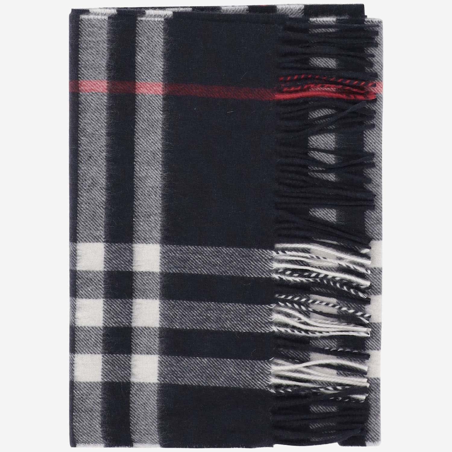 Burberry Cashmere Scarf With Check Pattern In Blue