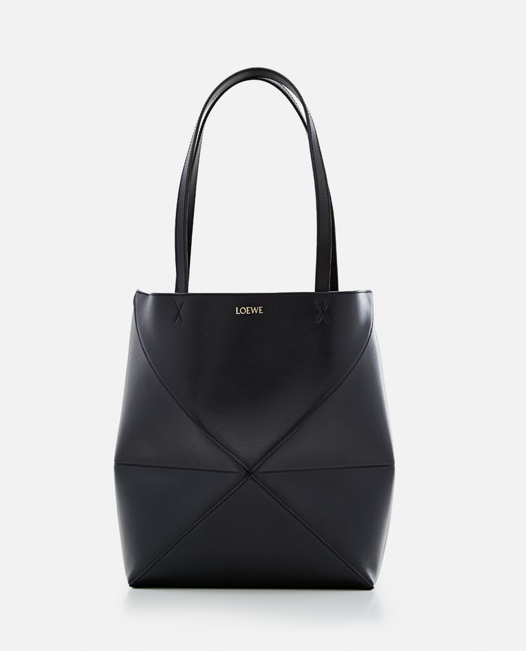 Loewe Medium Puzzle Leather Tote Bag In Black