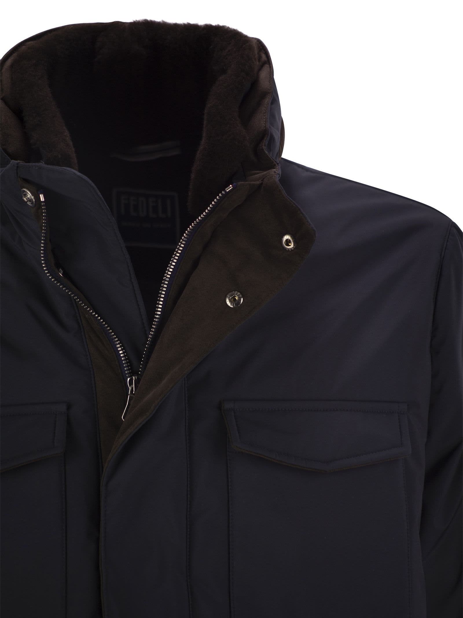 Shop Fedeli Trieste - Rain Jacket And Shearling. In Blue