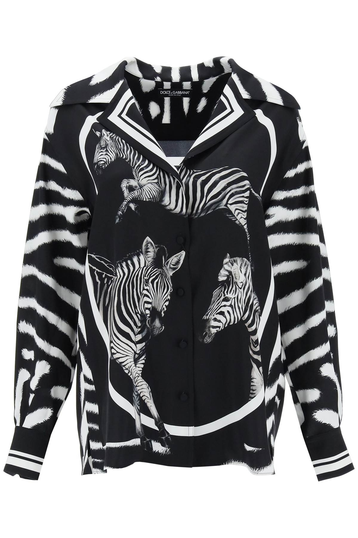 Shop Dolce & Gabbana Zebra Print Silk Shirt In Nero