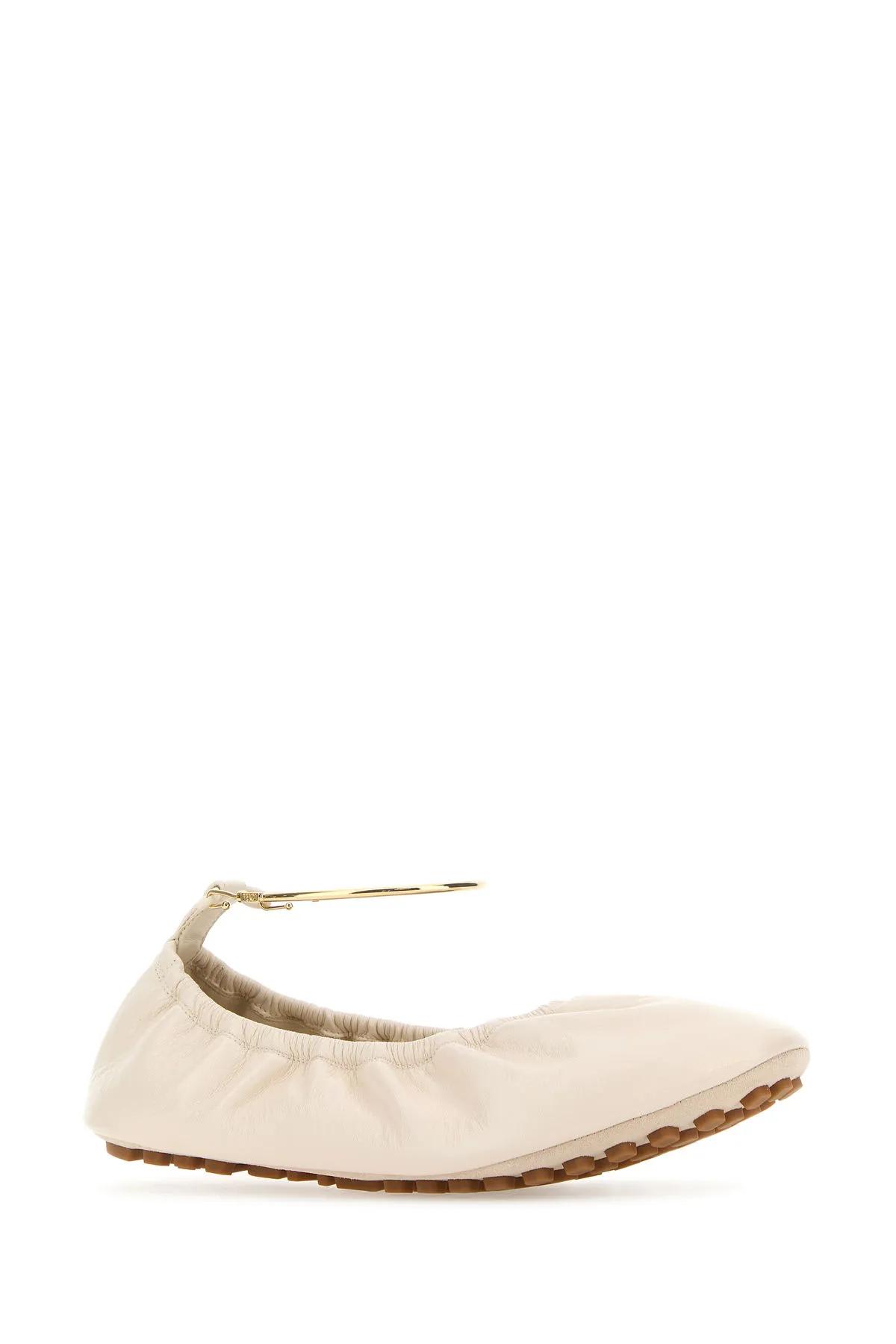 Shop Fendi Ivory Leather Ballerinas In Shell
