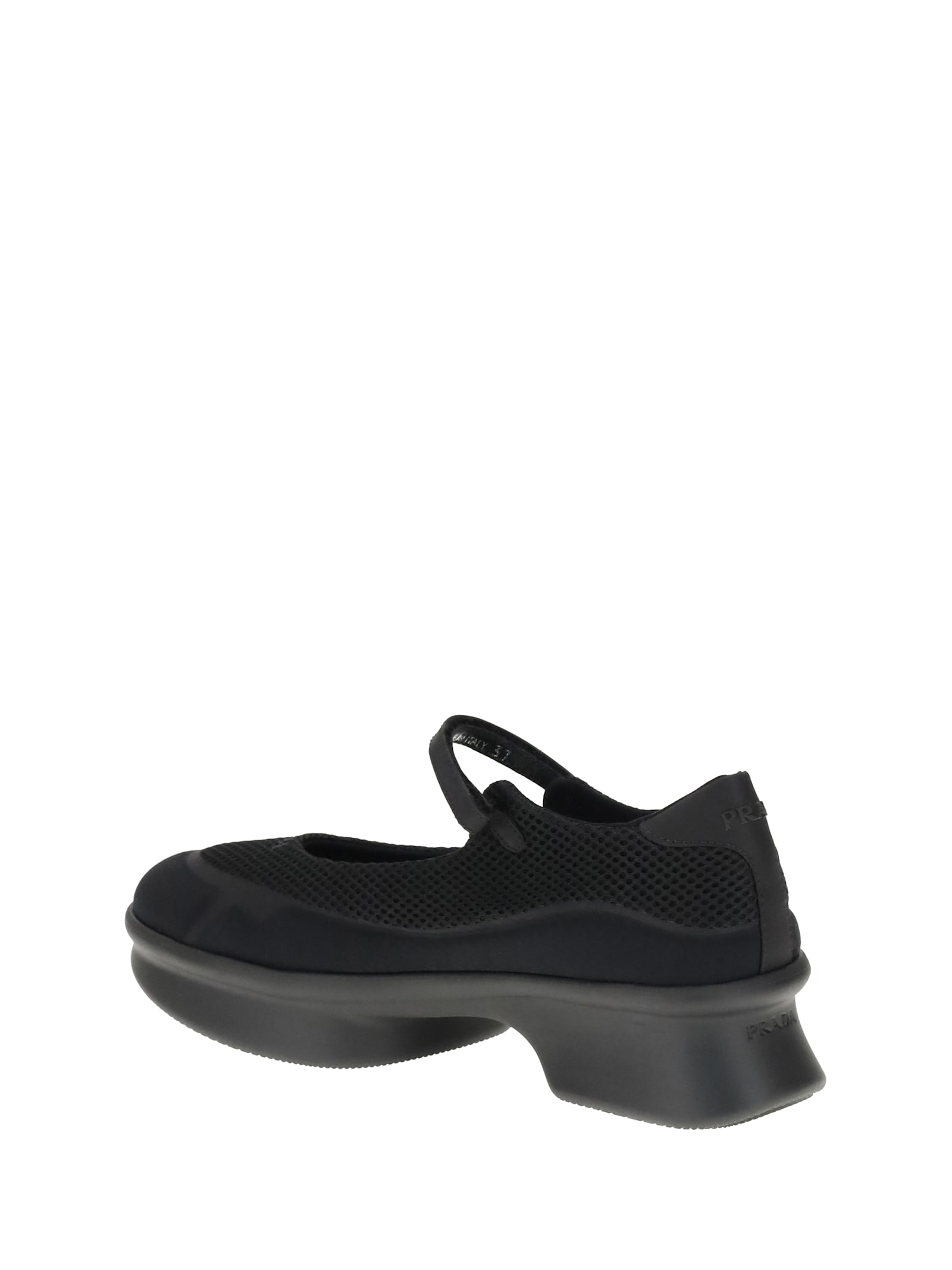 Prada Mesh Upper Round Toe Rubber Sole Ballerinas In Black