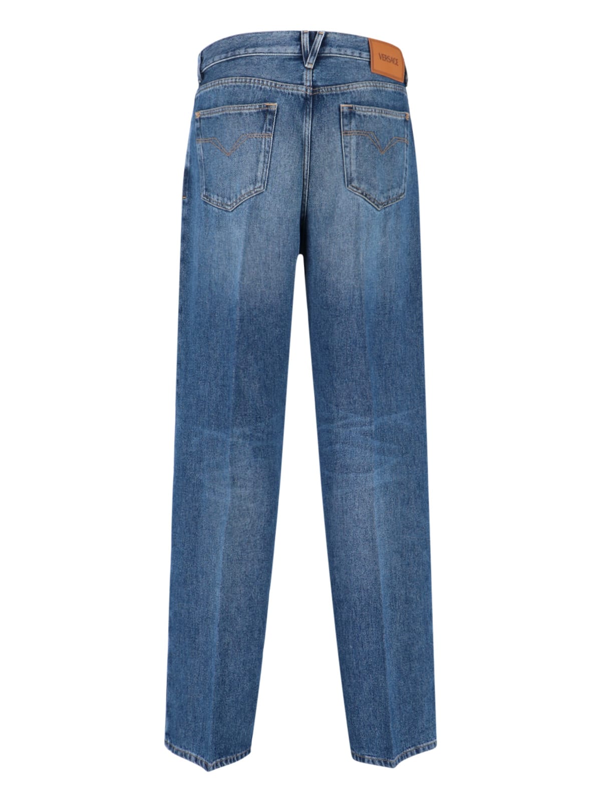 Versace Straight Trousers With Pockets And Loops In Blue