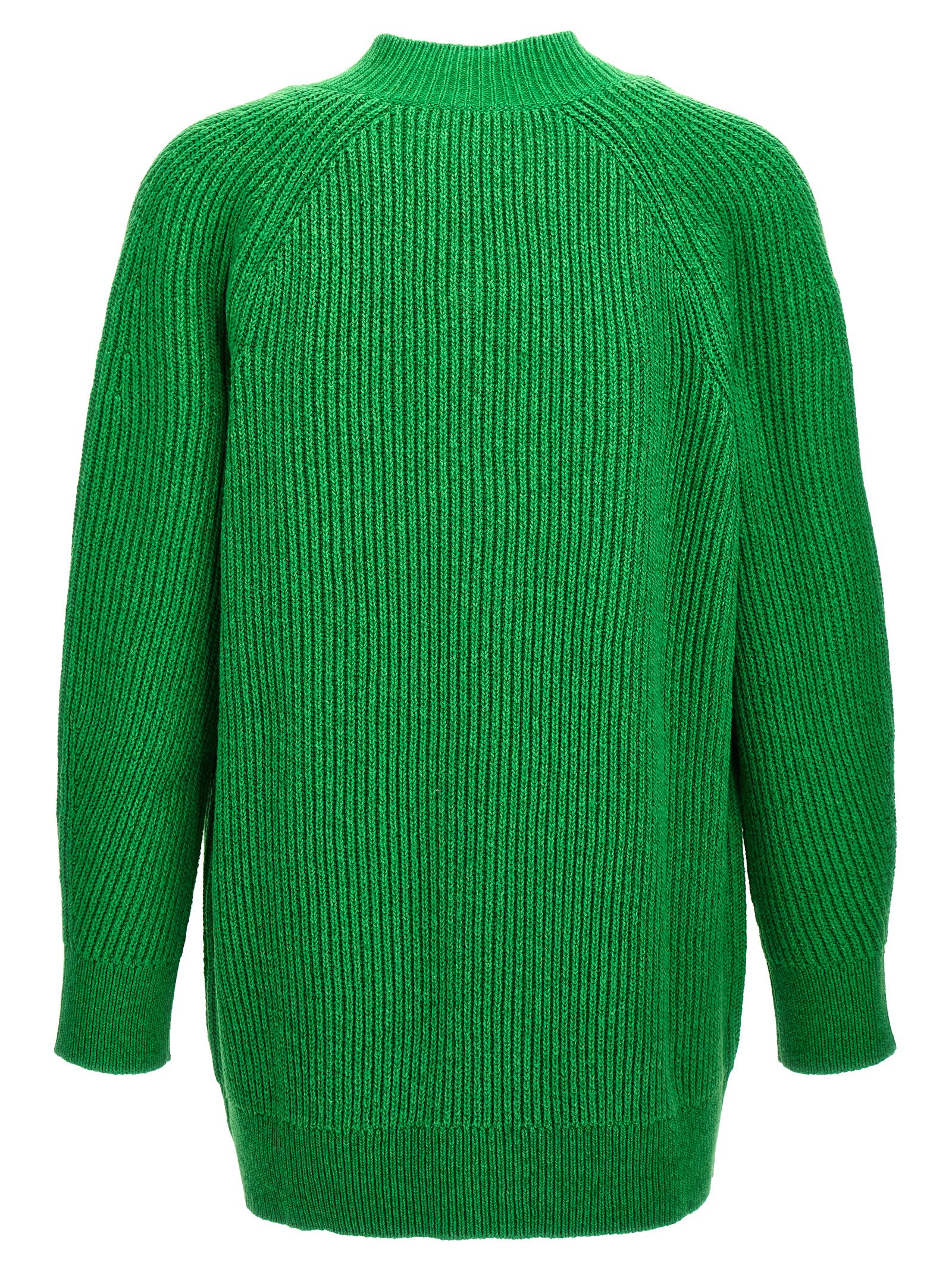 Jil Sander Oversized V Neck Ribbed Knit Sweater In Green