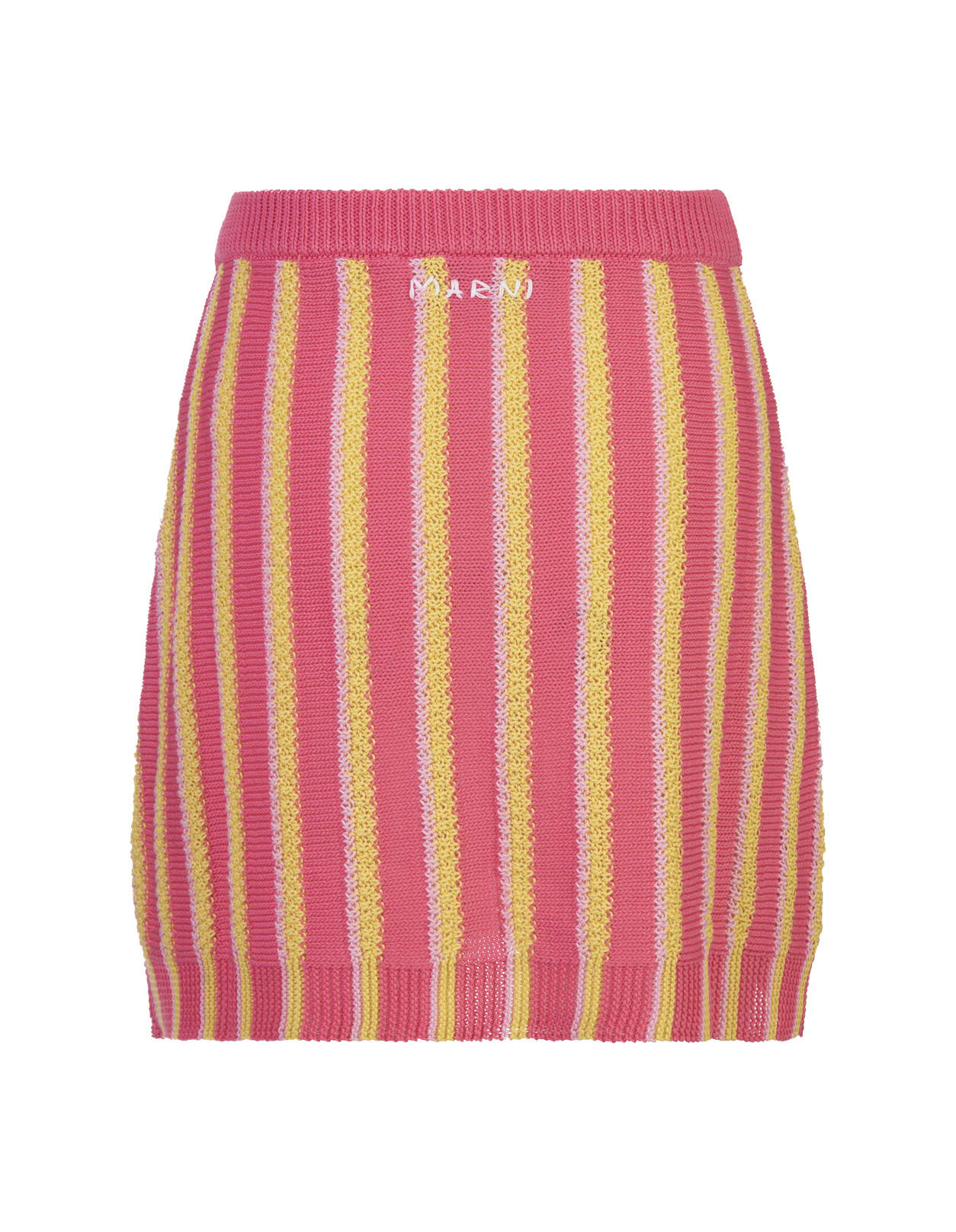 Shop Marni Pink, Yellow And White Striped Knitted Mini Skirt