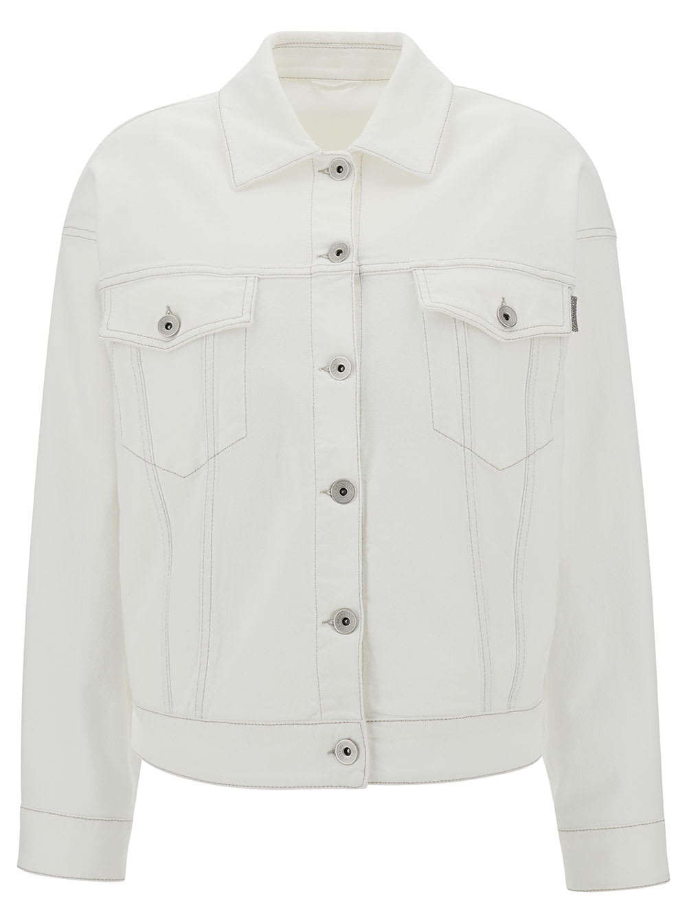 White Jacket With Buttons And Monile Detail In Stretch Cotton Denim Woman