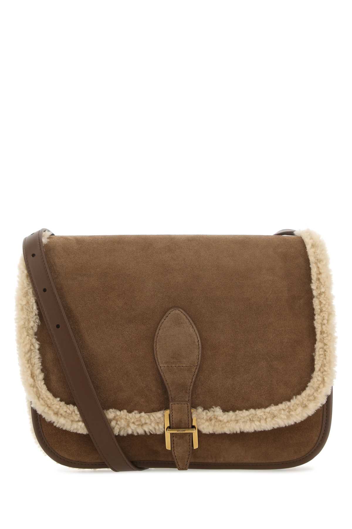 SAINT LAURENT BROWN SUEDE CROSSBODY BAG 