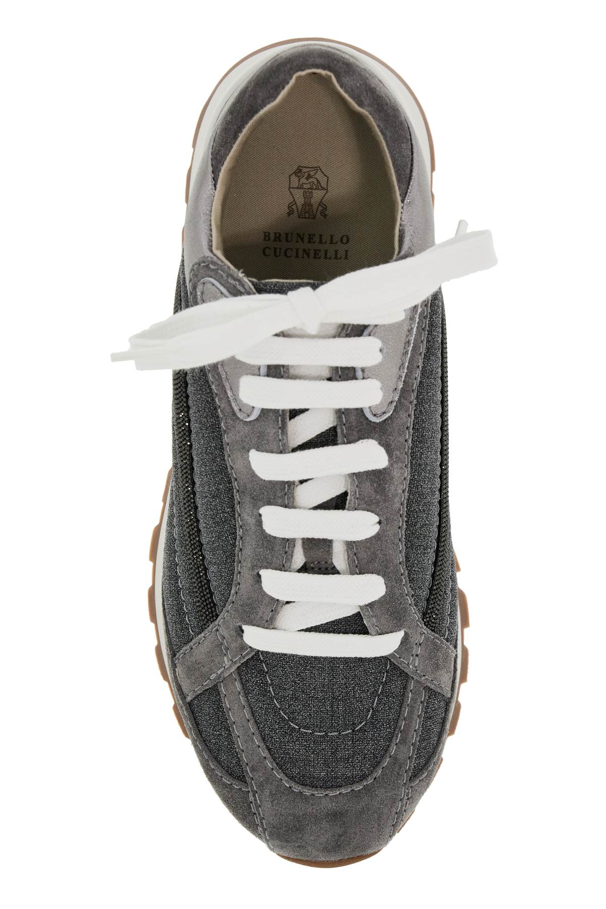 Shop Brunello Cucinelli Wool Sneakers With Precious Stripe Design In Grigio Medio (grey)