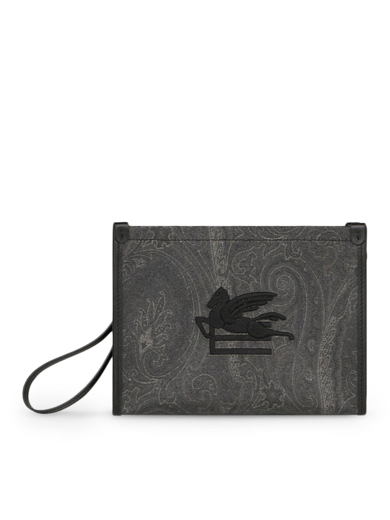 Medium Black Paisley Pouch With Pegasus