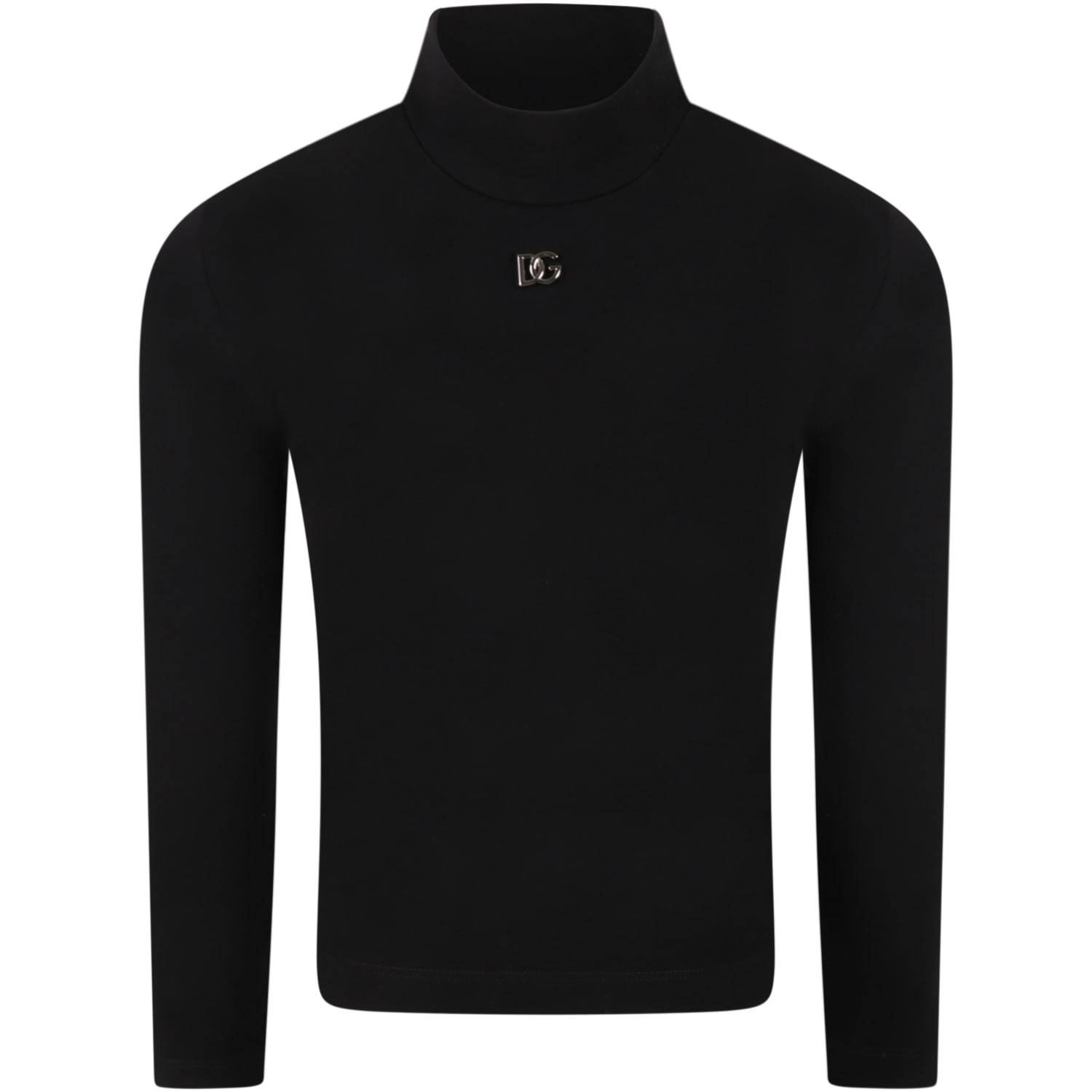 Dolce & Gabbana Black Turtleneck For Girl With Patch Logo