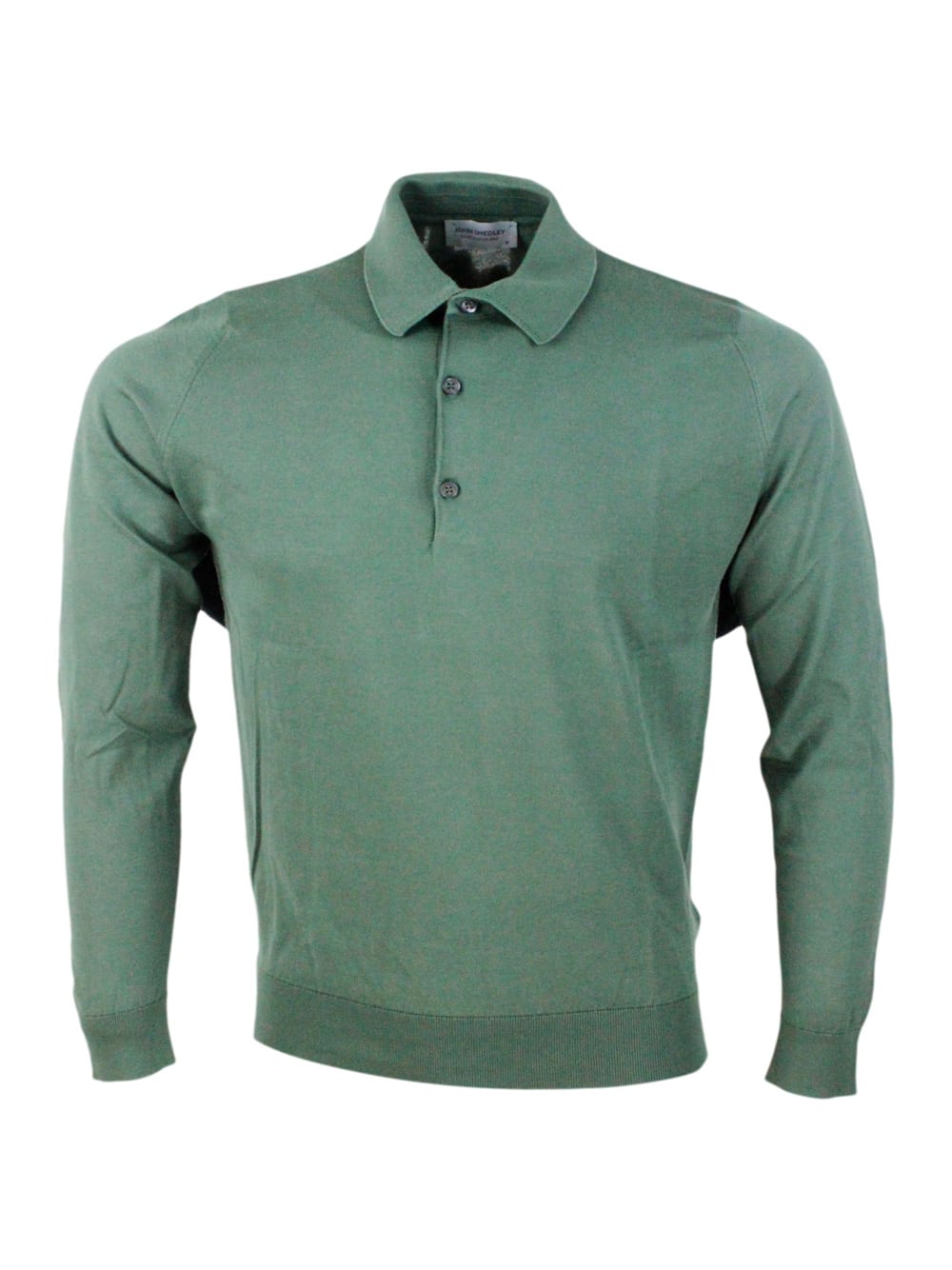 Shop John Smedley Long-sleeved Polo Shirt In Extrafine Cotton Thread With Three Buttons In Green