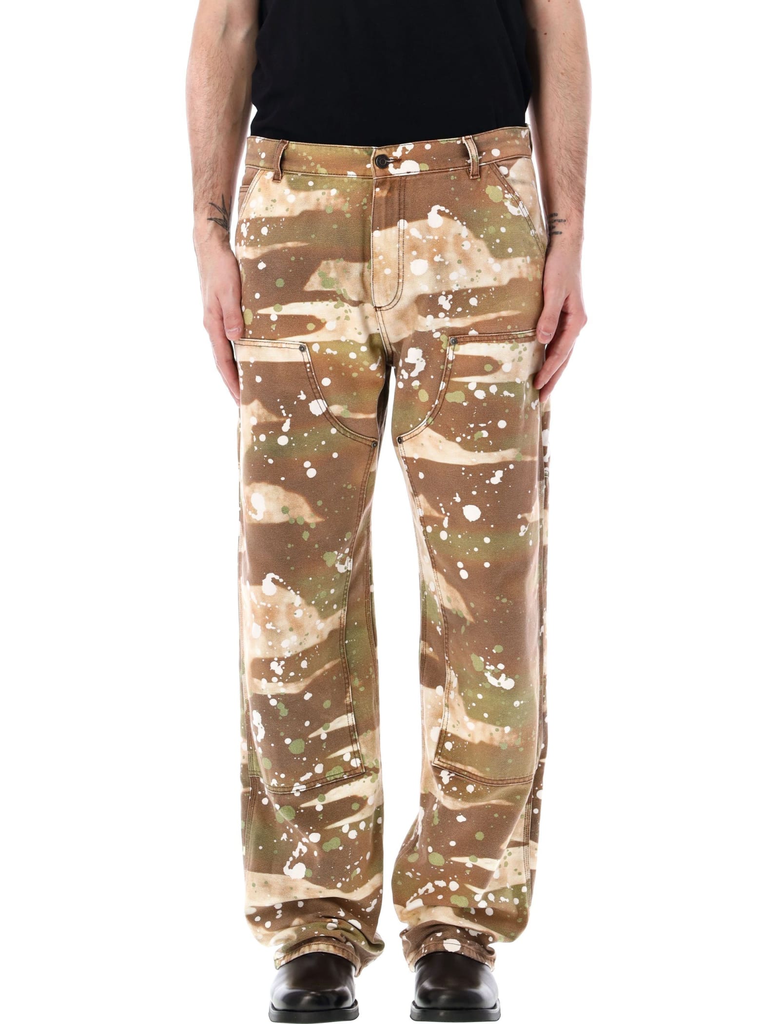 Shop Msgm Dripping Camo Workwear Pants In Military Green