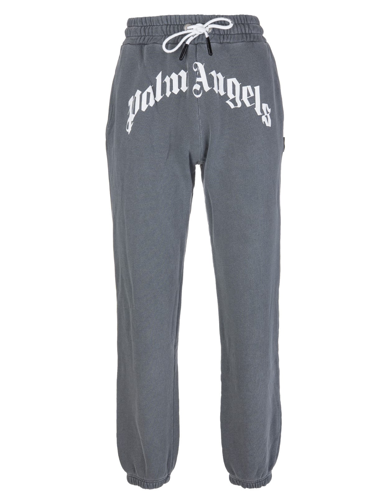 Palm Angels Man Grigi Joggers With Curved Logo