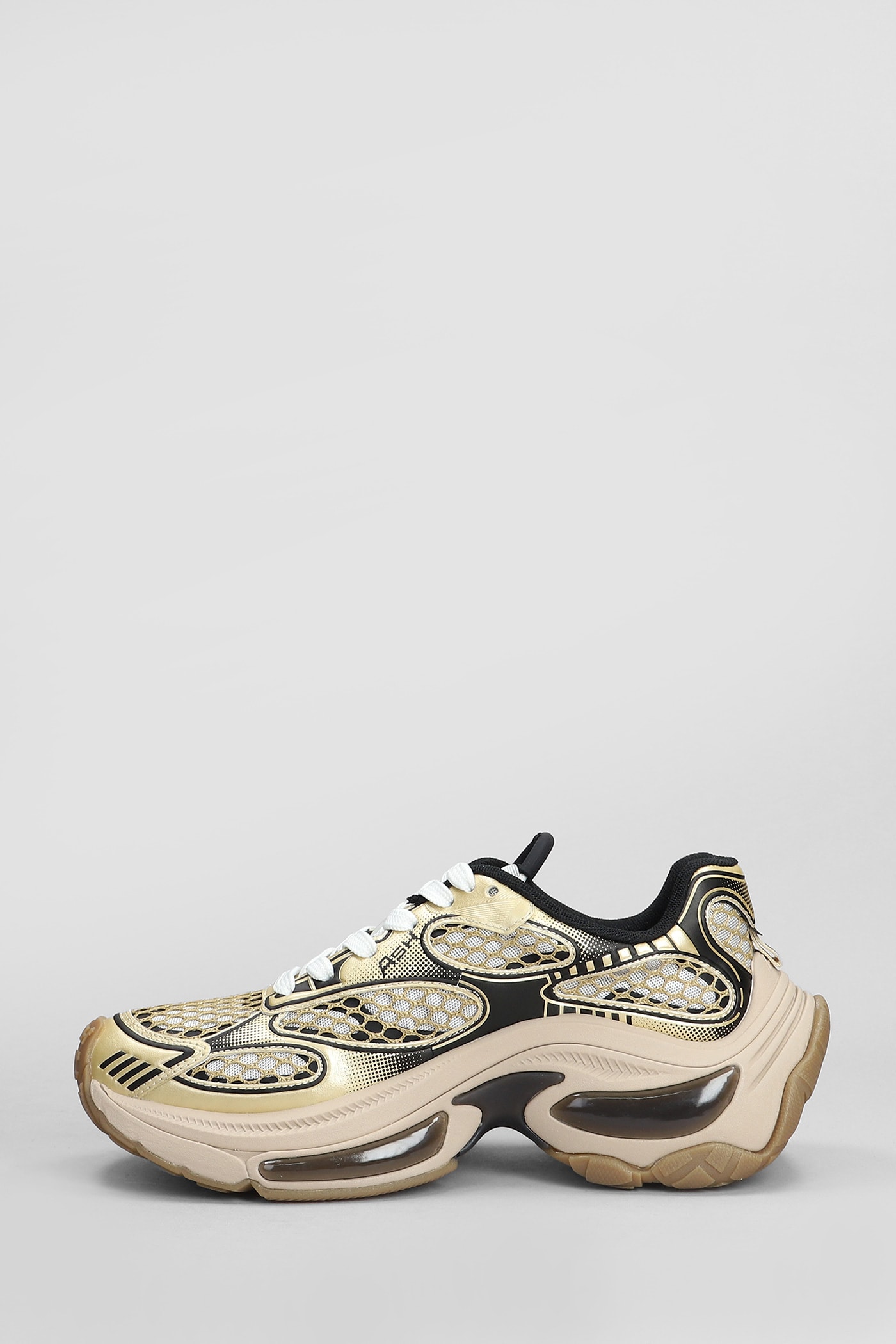 Ash Dragon Sneakers In Gold Leather And Fabric In White/black