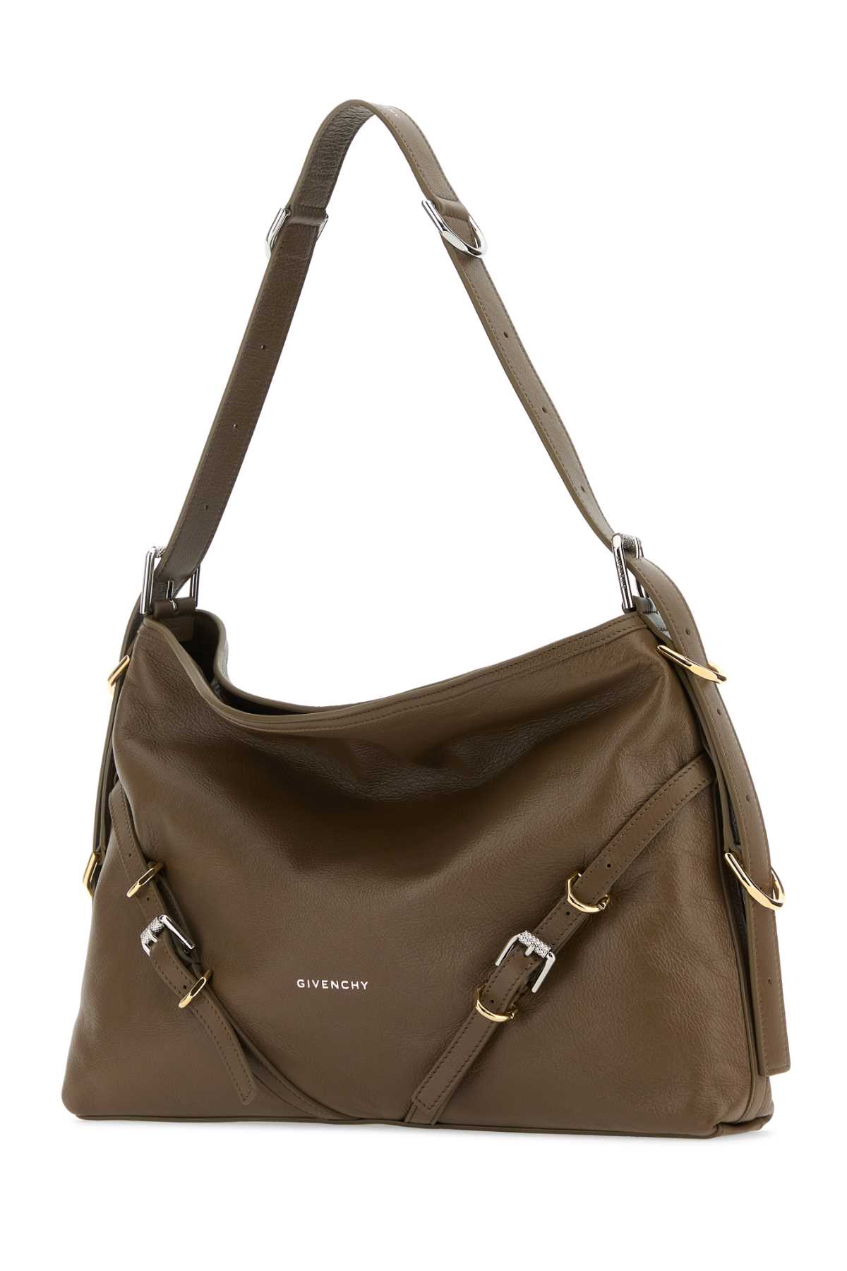 Givenchy Cappuccino Leather Medium Voyou Shoulder Bag In Taupe