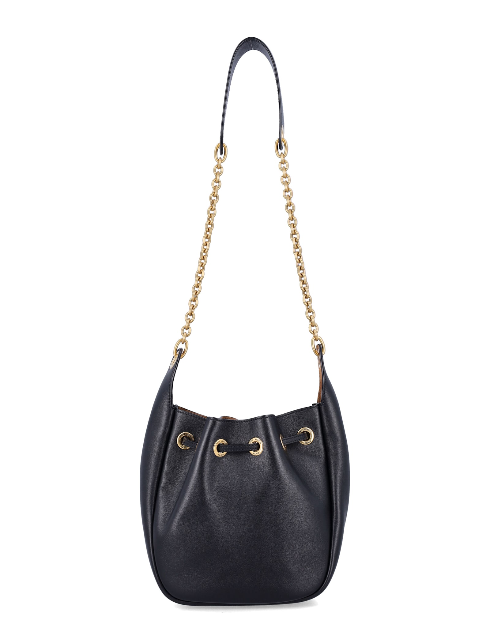 Saint Laurent Black Leather Supple Bucket Bag With Chain In Black