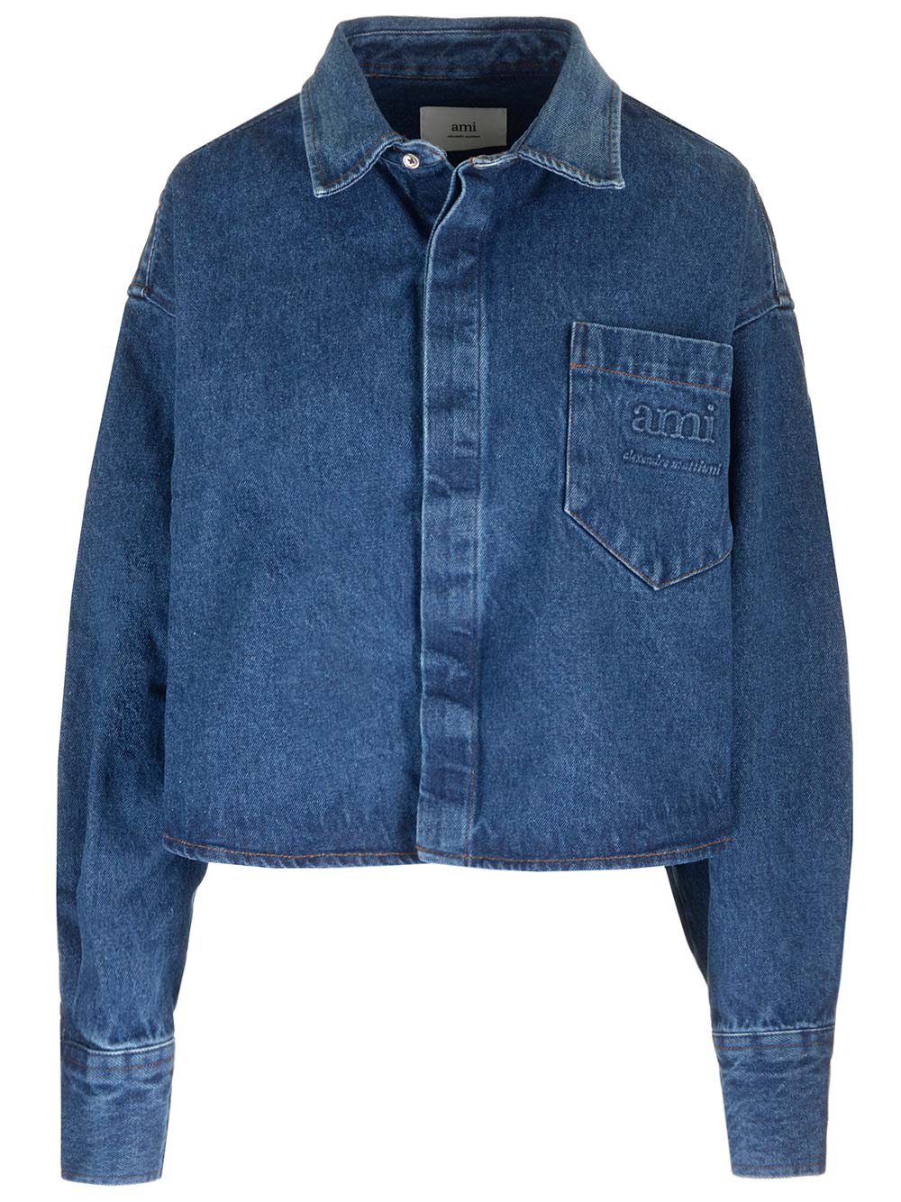Shop Ami Alexandre Mattiussi Cropped Shirt In Used Blue
