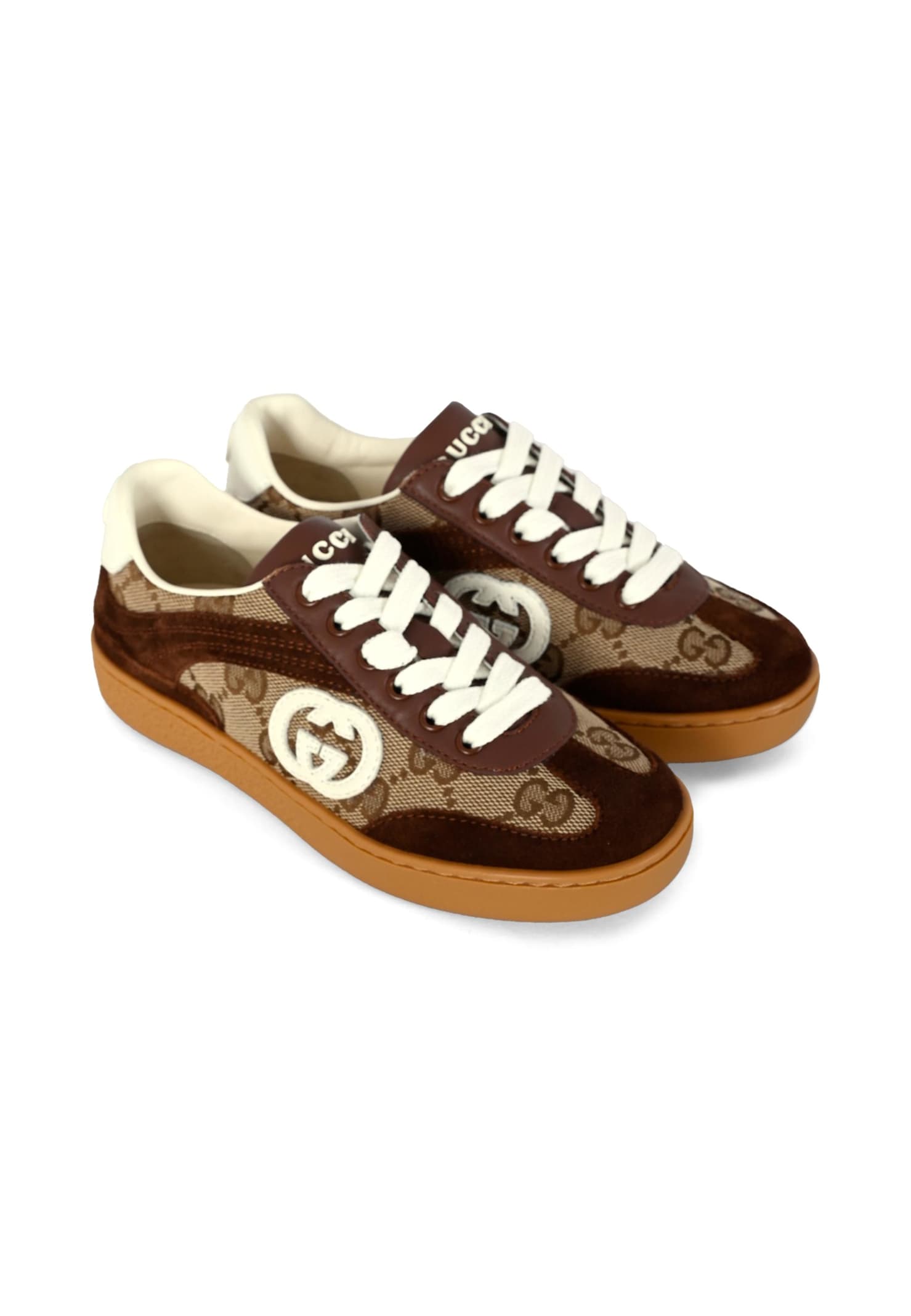 Gucci Brown G74 Sneakers For Kids With Gg In Brown