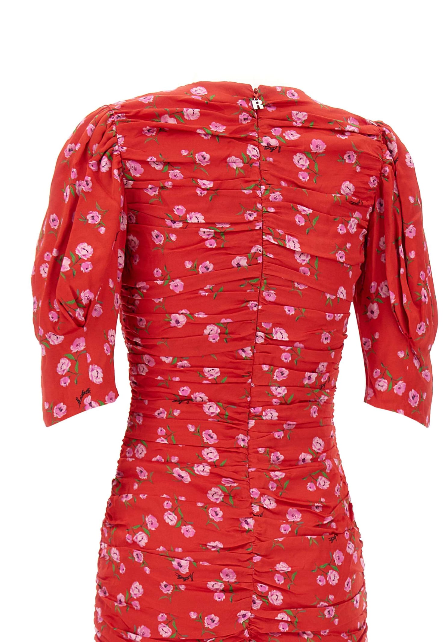 Shop Rotate Birger Christensen Printed Mini Viscose Crepe Dress In Red