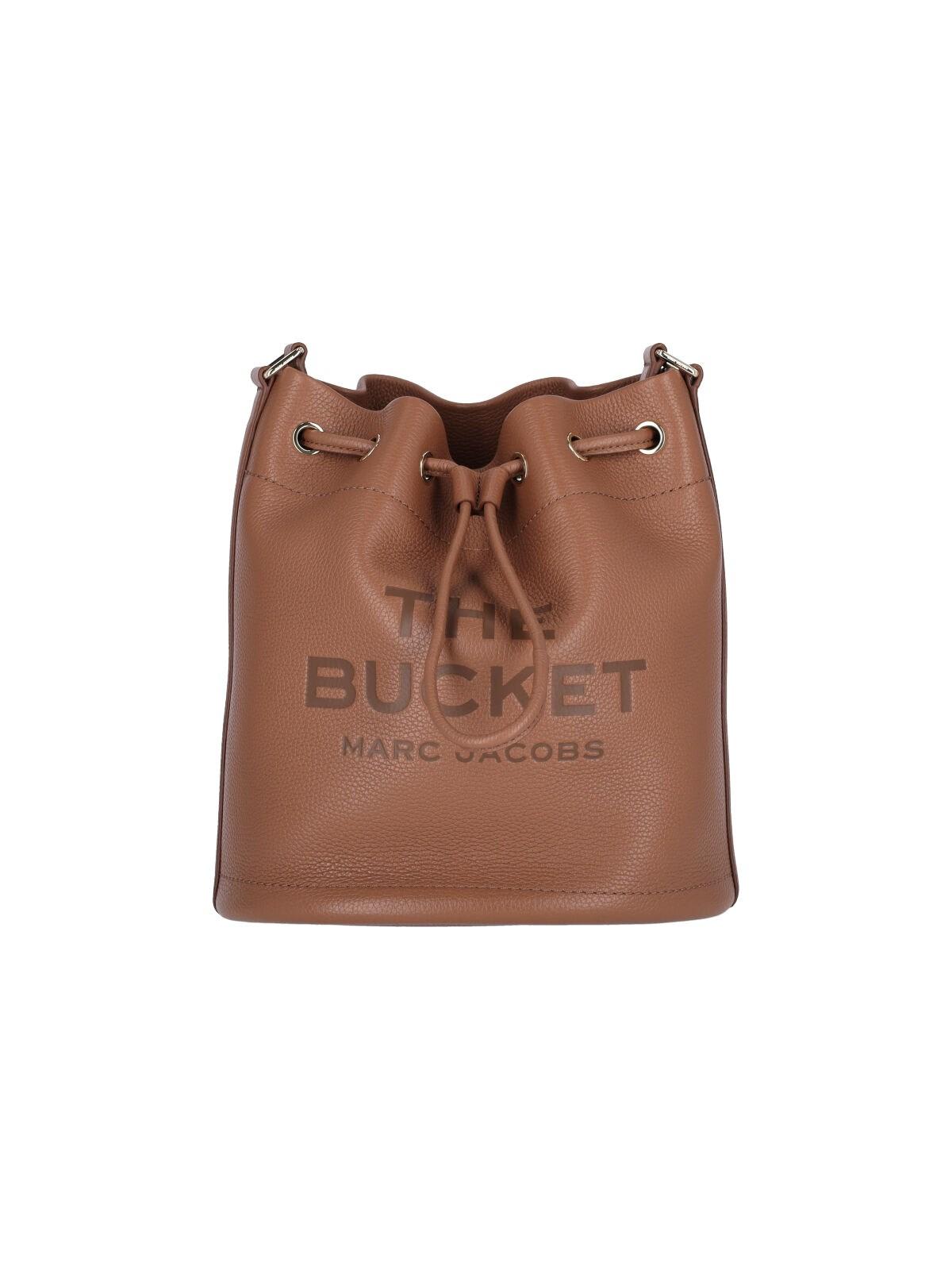 Marc Jacobs 'the Bucket' Brown Crossbody Bag With Embossed Logo On The Front In Buff