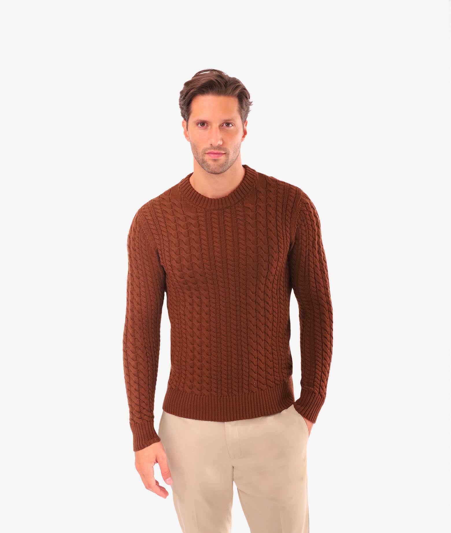 Larusmiani Cable Knit Sweater Col Du Pillon Sweater In Brown