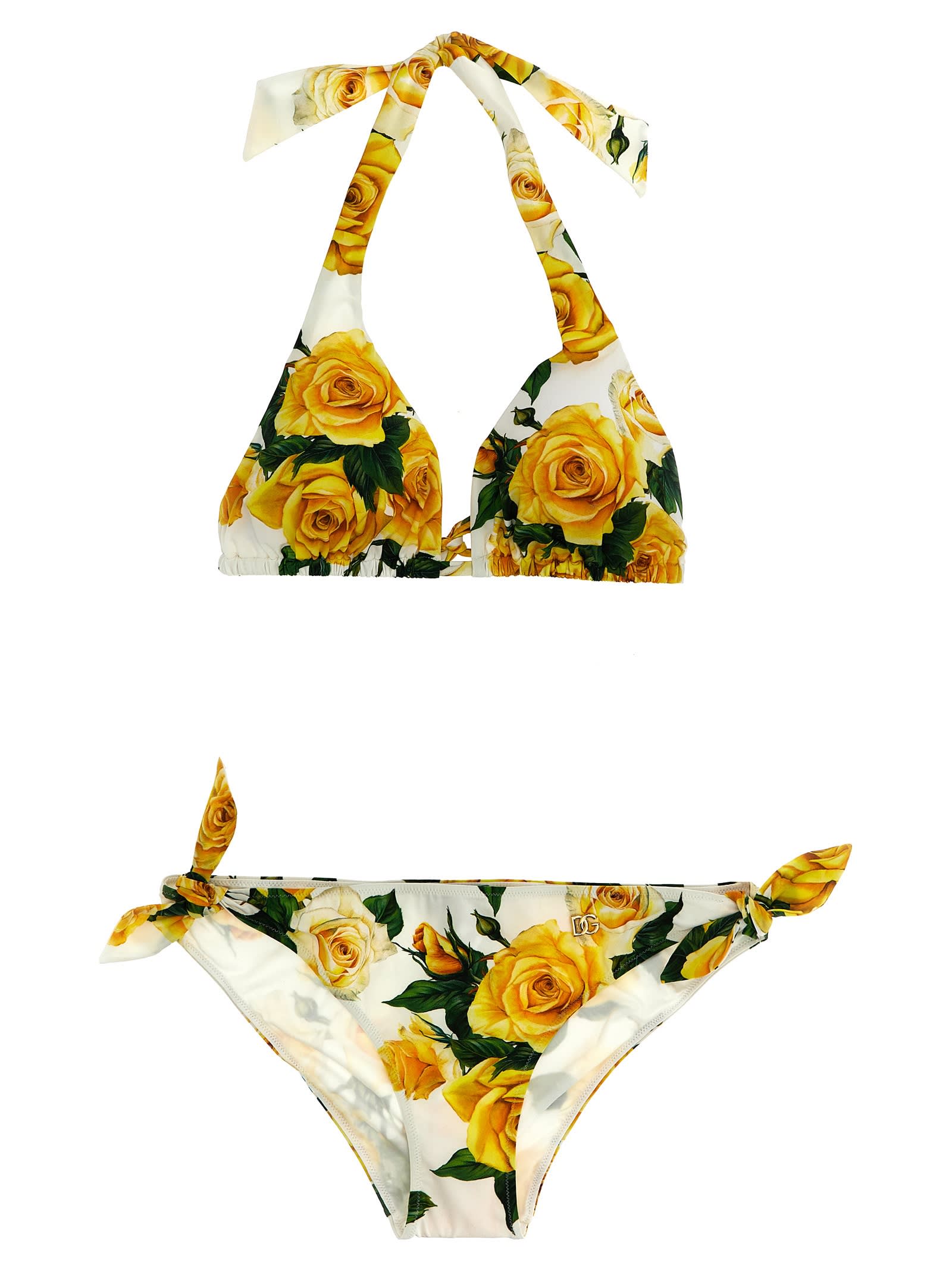 Shop Dolce & Gabbana Rose Gialle Bikini In White/yellow