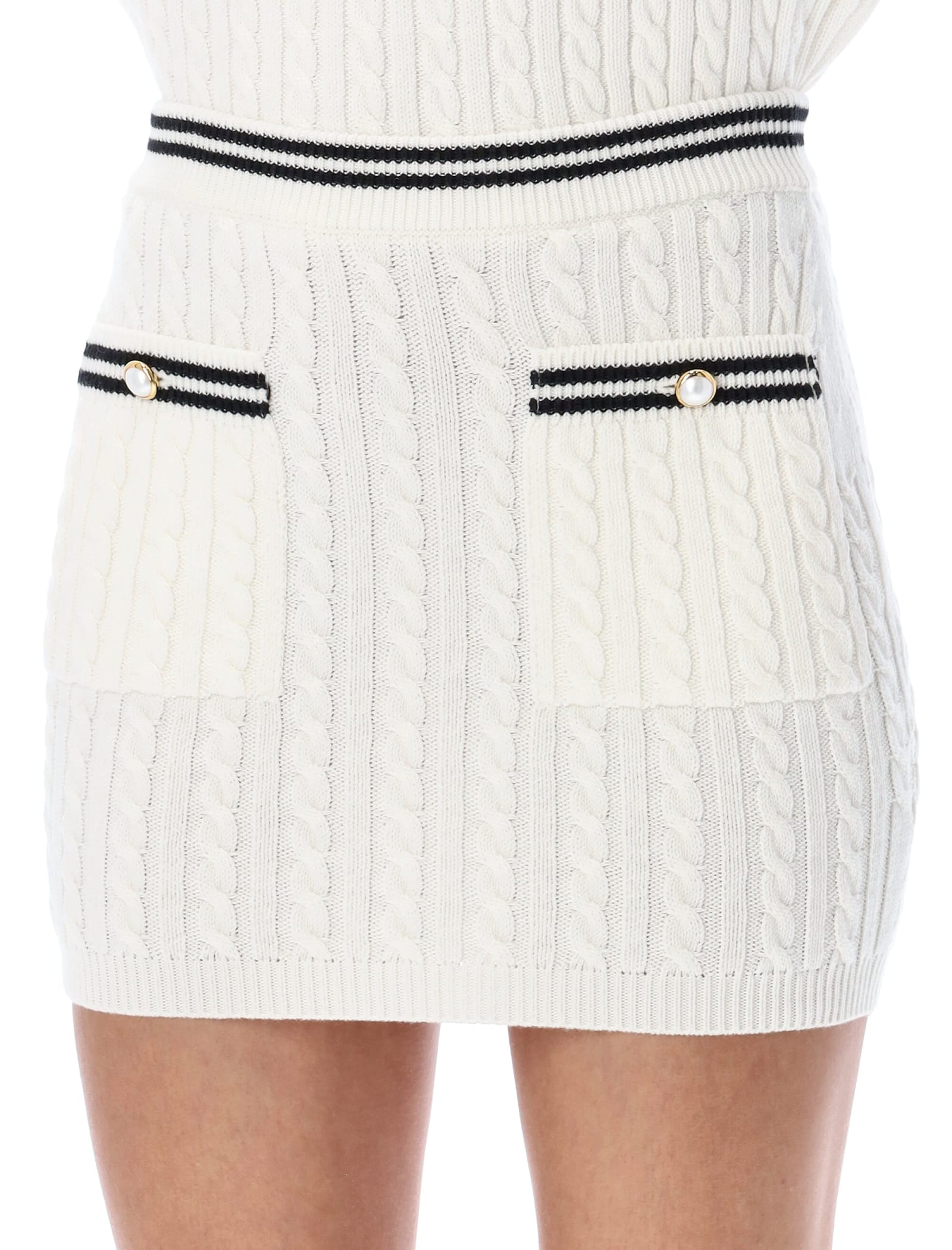 Shop Alessandra Rich Knitted Mini Skirt In White
