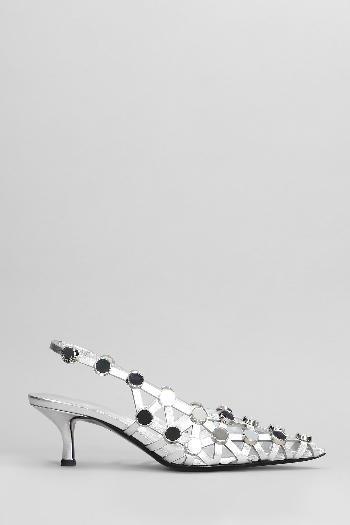 Attico Grid Studded Metallic Leather Slingback Pumps