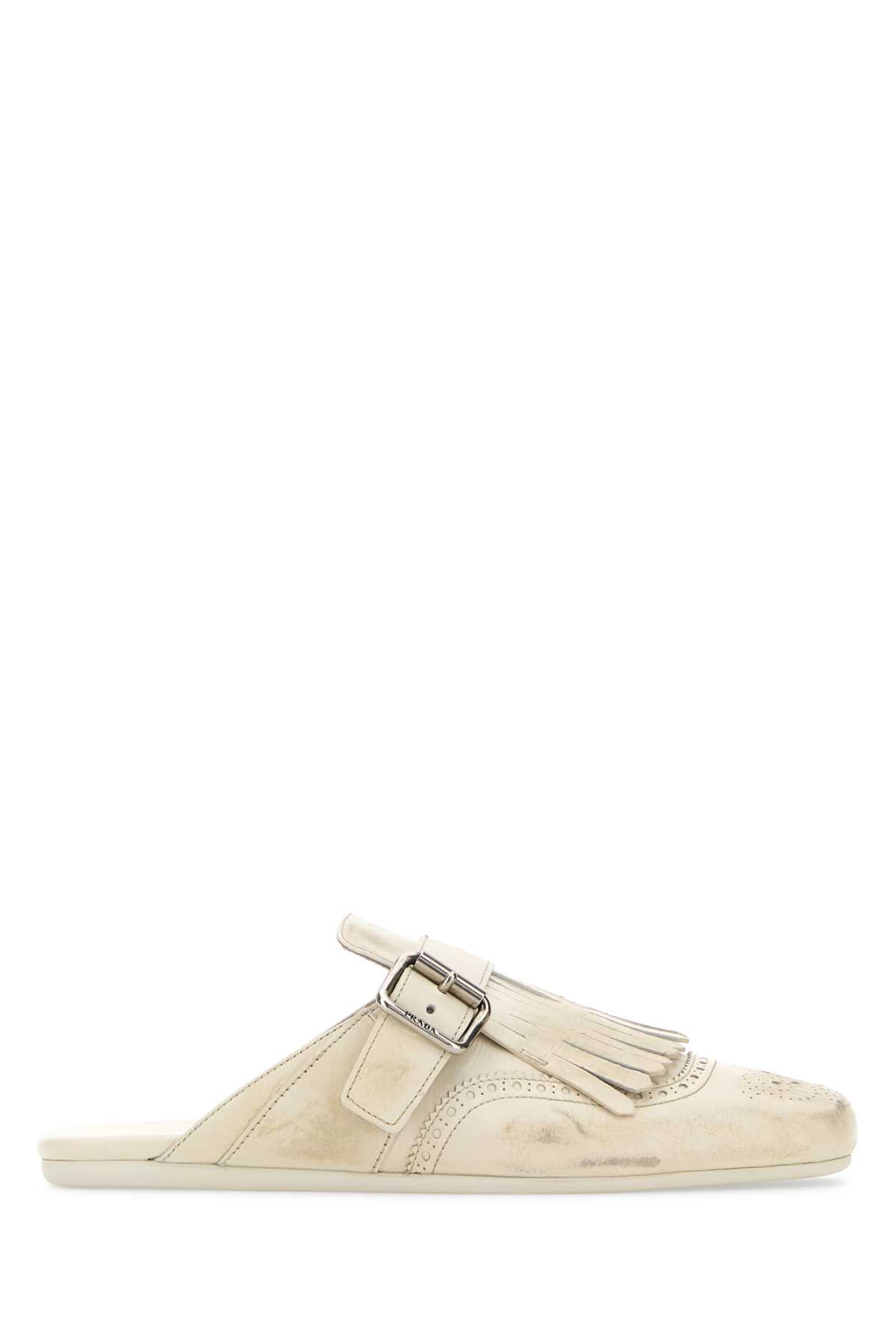 Ivory Leather Shuffle Slippers