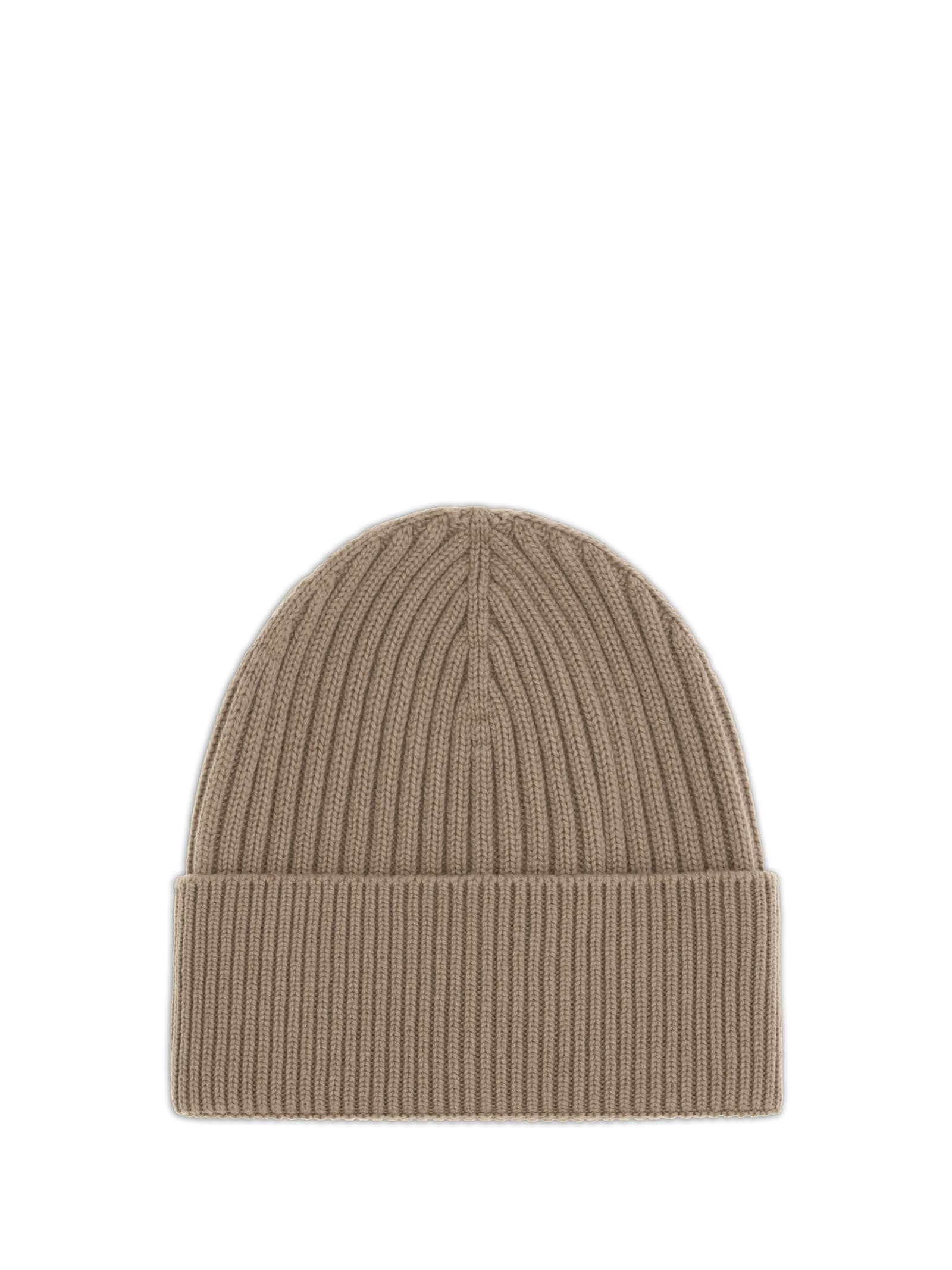 Moncler Ribbed Logo-patch Beanie Hat In Brown