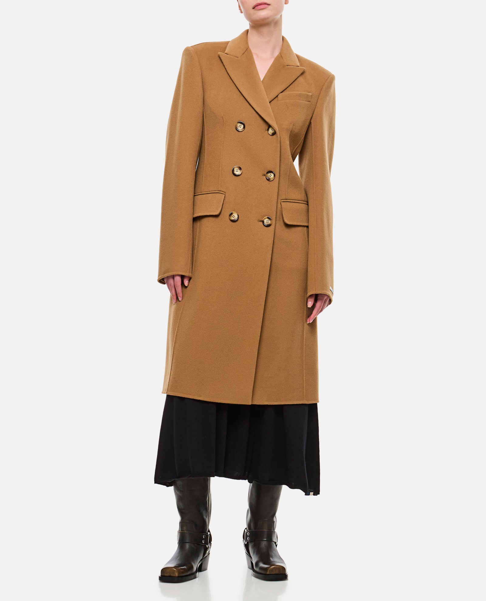 Sportmax Brown Wool Double-breasted Coat In Brown