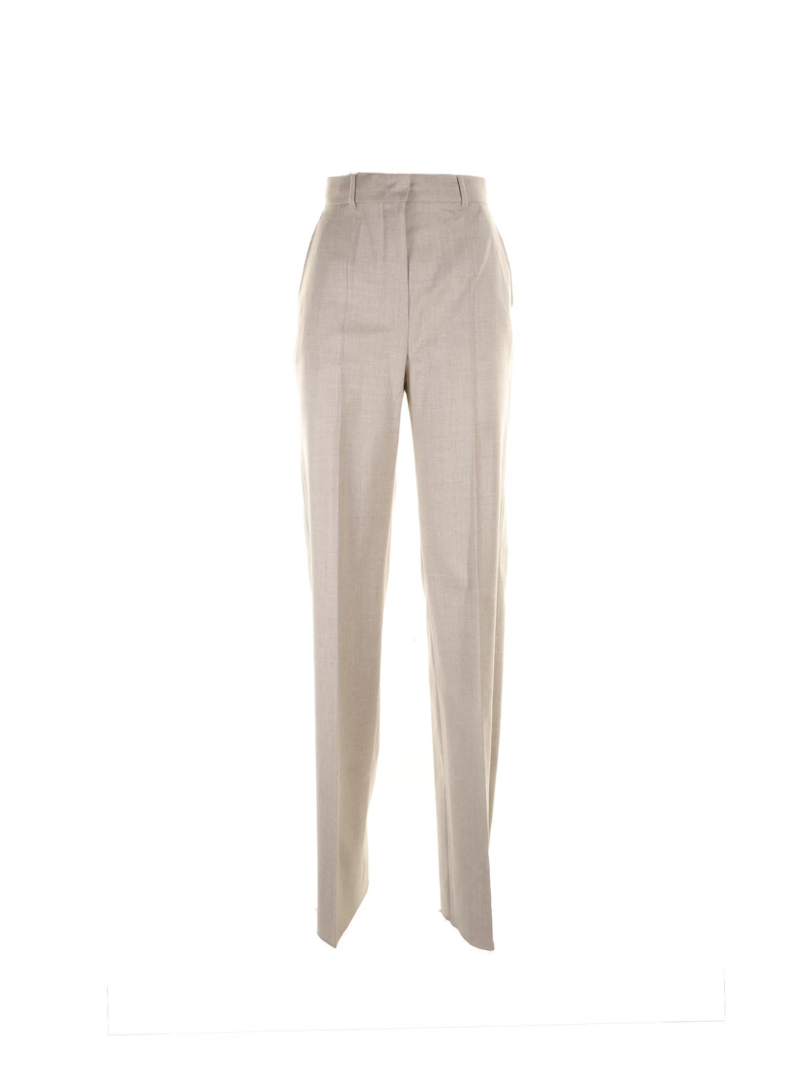 Max Mara High-waisted Trousers In Wool Flannel In Greyge