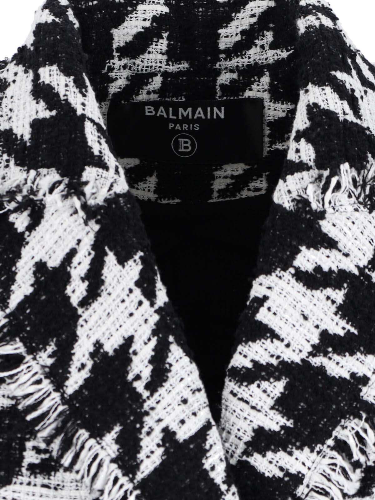 Balmain Distressed Lapel Jacket Structured Shoulders In White