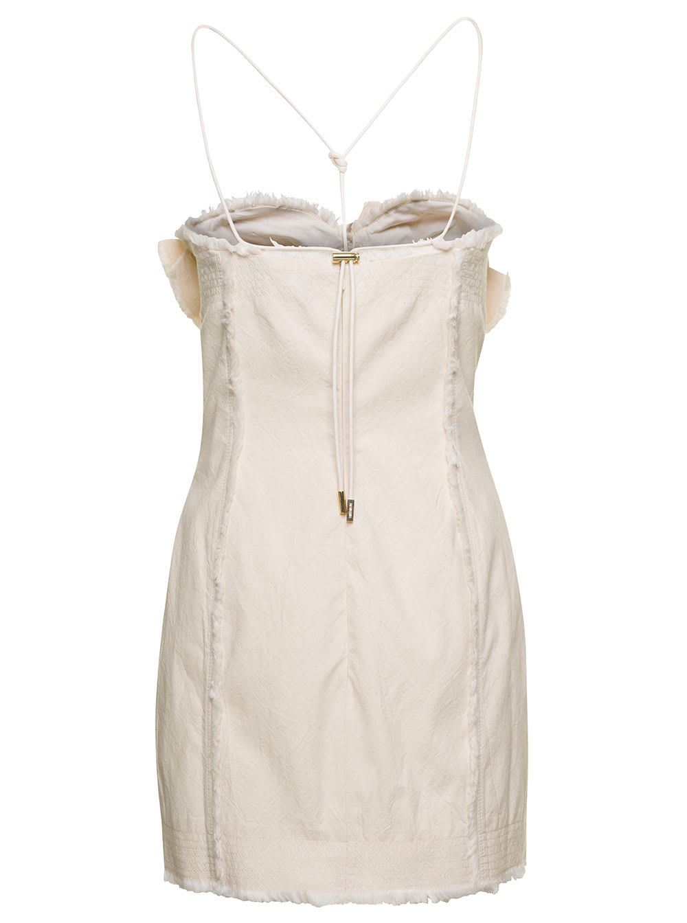 Shop Jacquemus Le Robe Artichaut Frayed Mini White Dress With Ruffled Bust In Cotton Woman