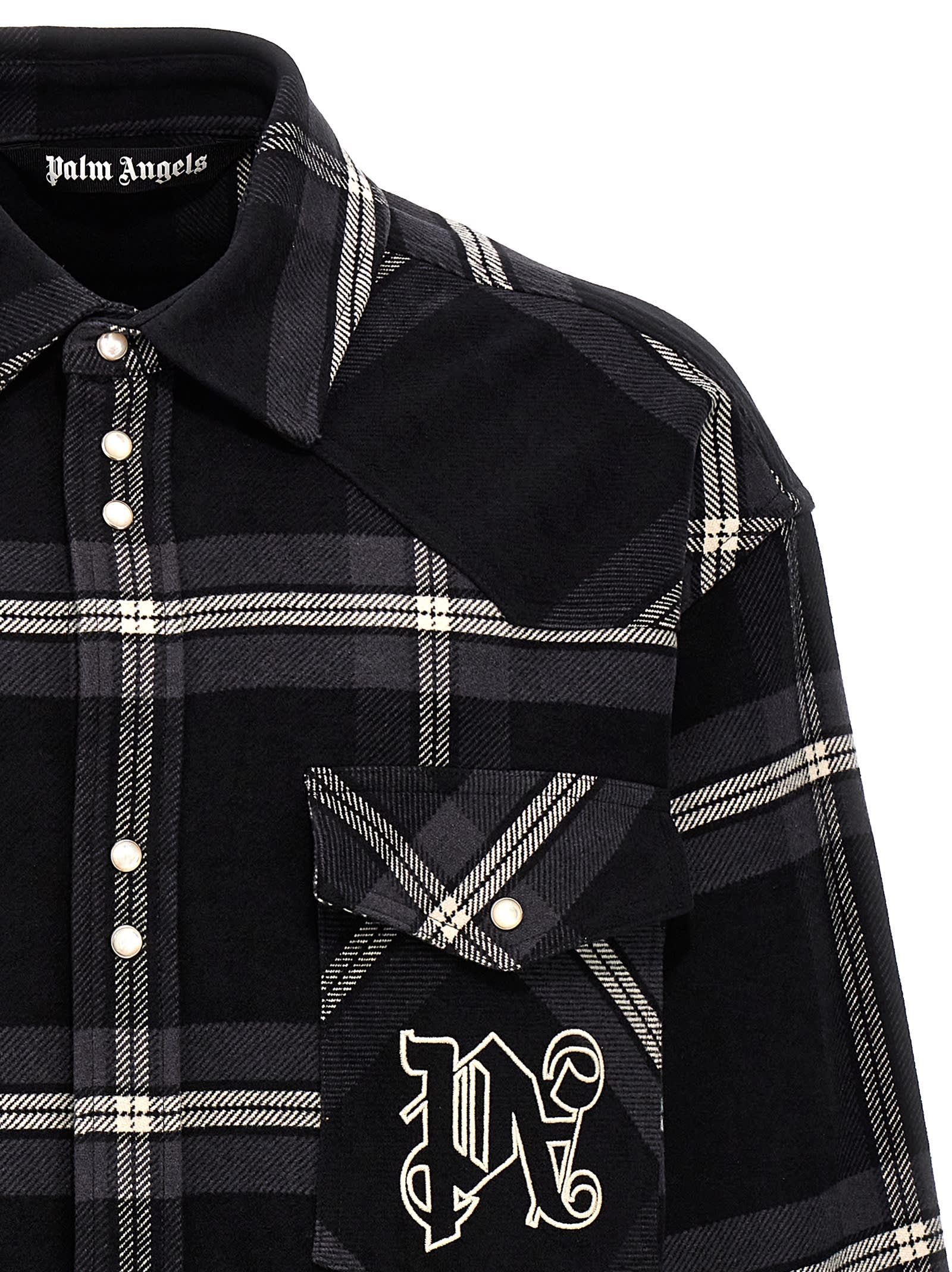 Shop Palm Angels Monogram Check Overshirt In Gray