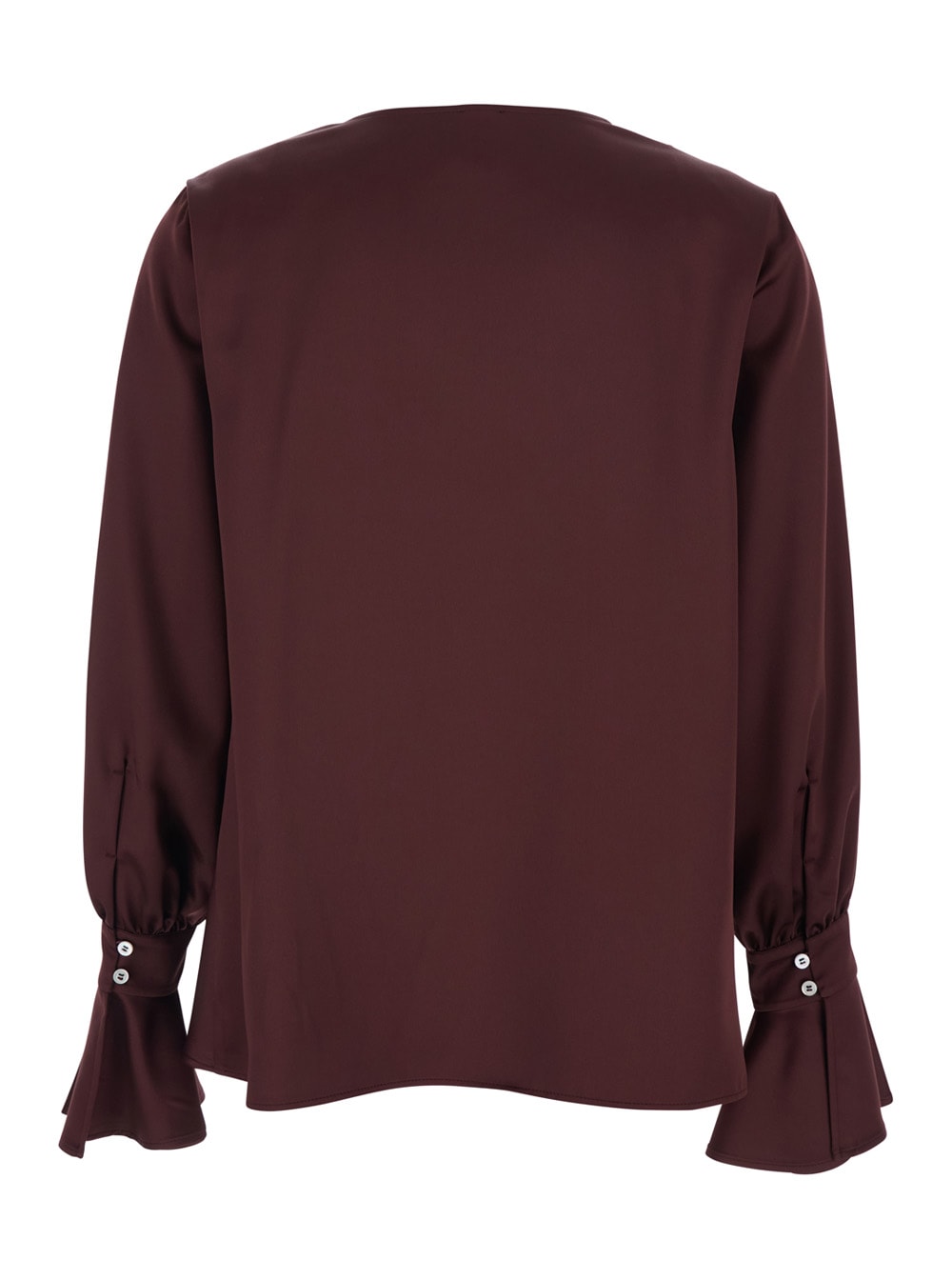 Pinko Filipa Bordeaux Blouse With Draped Neckline And Flared Cuffs In Tech Fabric Woman In Burgundy