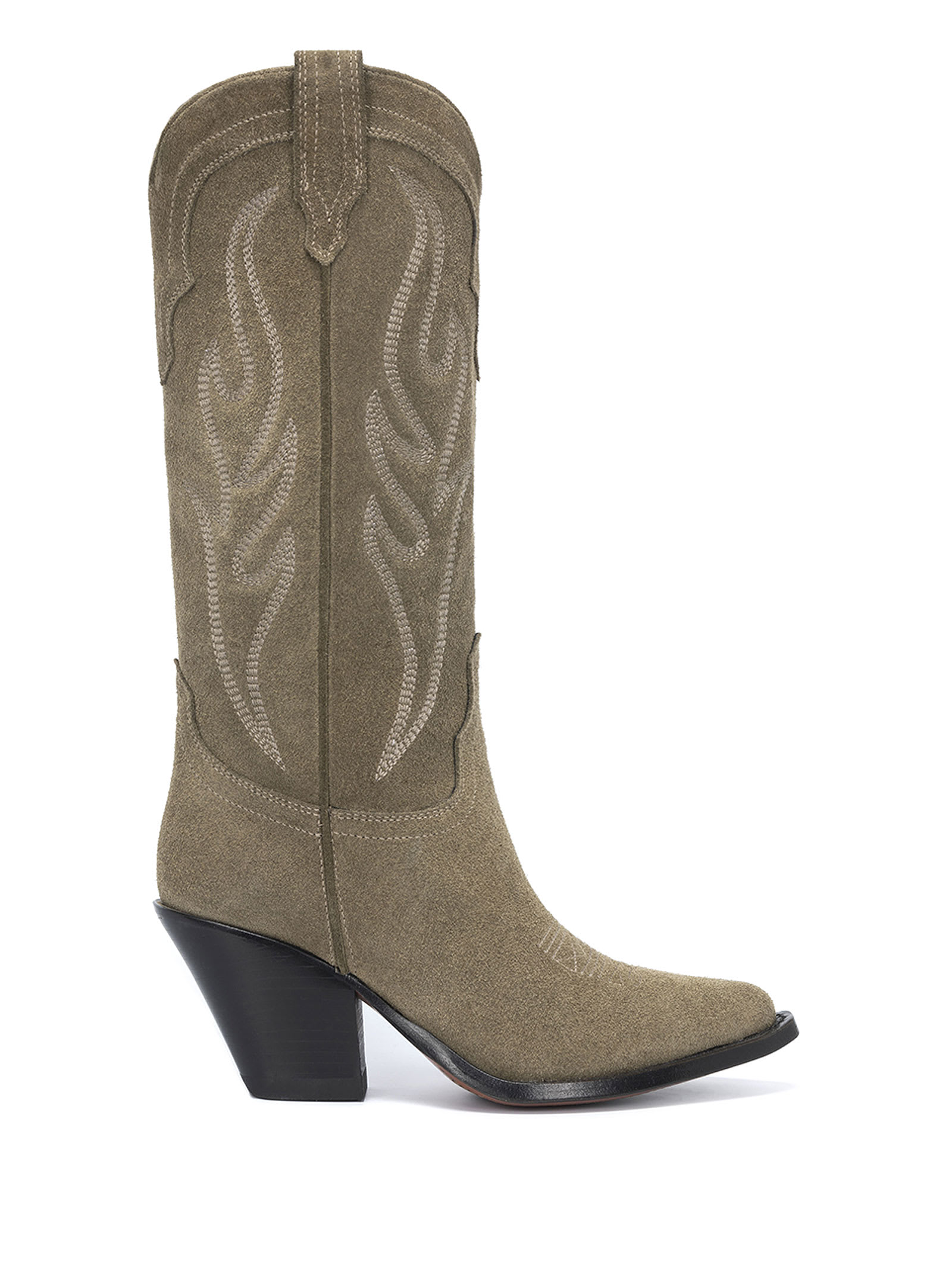 Sonora Santa Fe Cowboy Style Texan Boot In Embroidered Suede In Brown