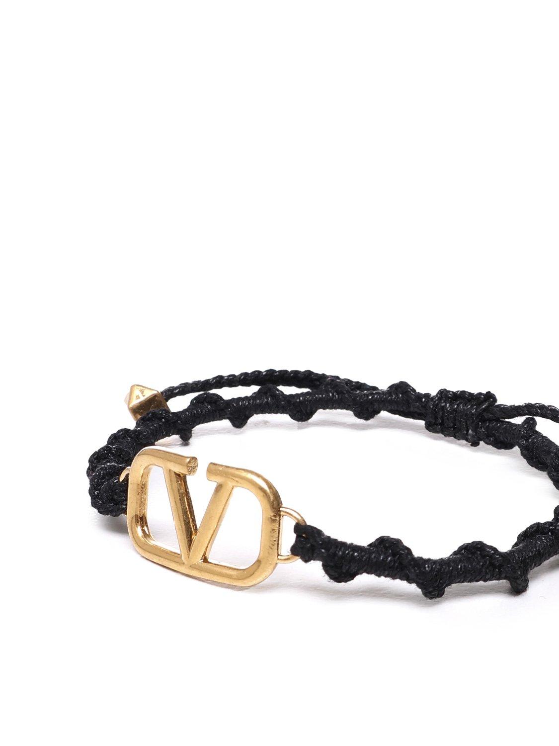 Shop Valentino Vlogo Signature Bracelet In Nero/antique Brass