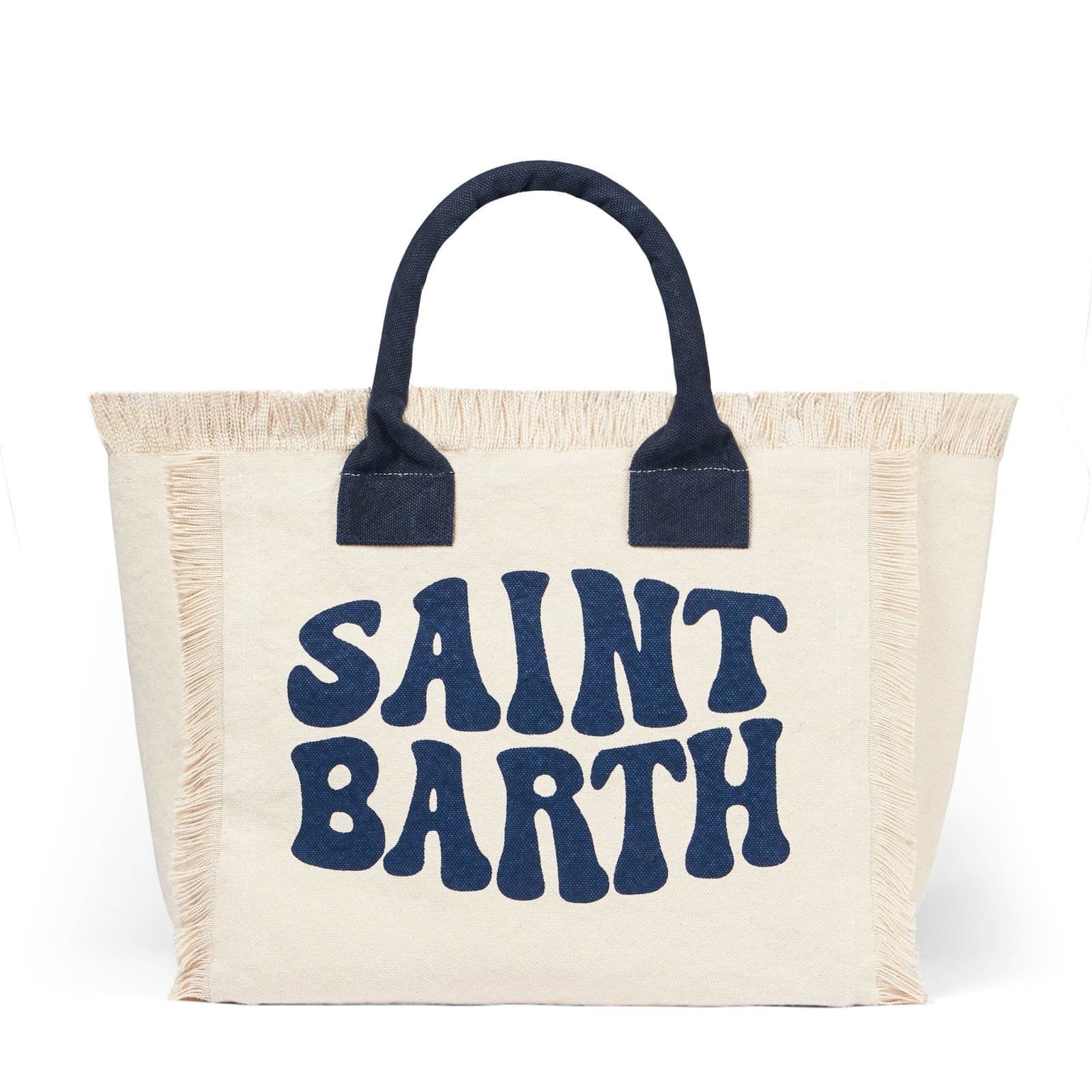 Shop Mc2 Saint Barth Vanity White Canvas Shoulder Bag With Groovy Blue Logo