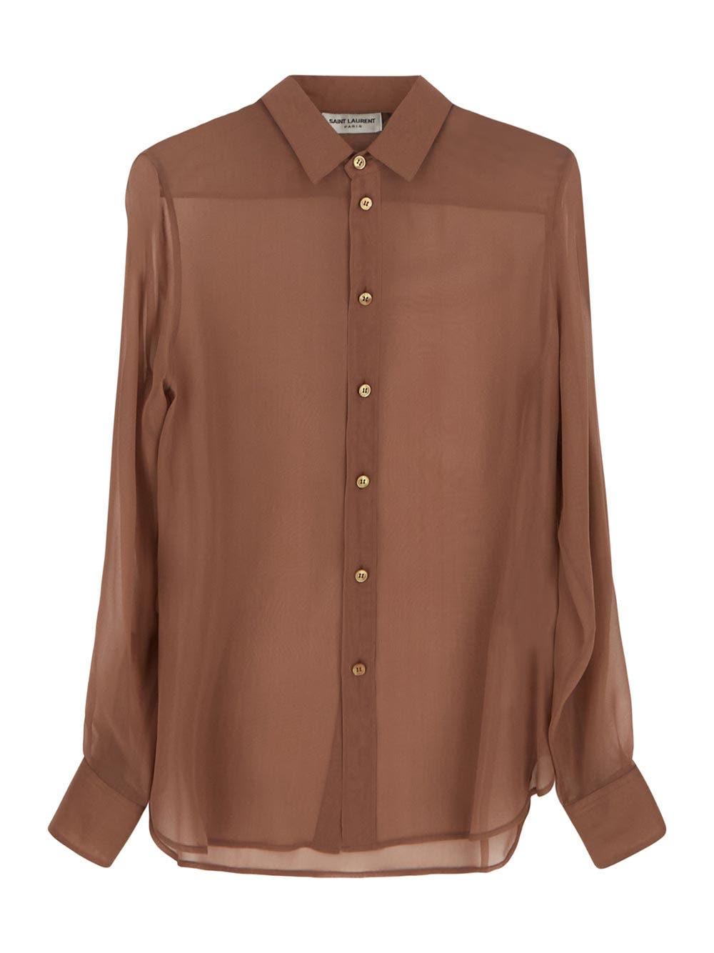 Saint Laurent Shirt In Muslin Crepe In Brown
