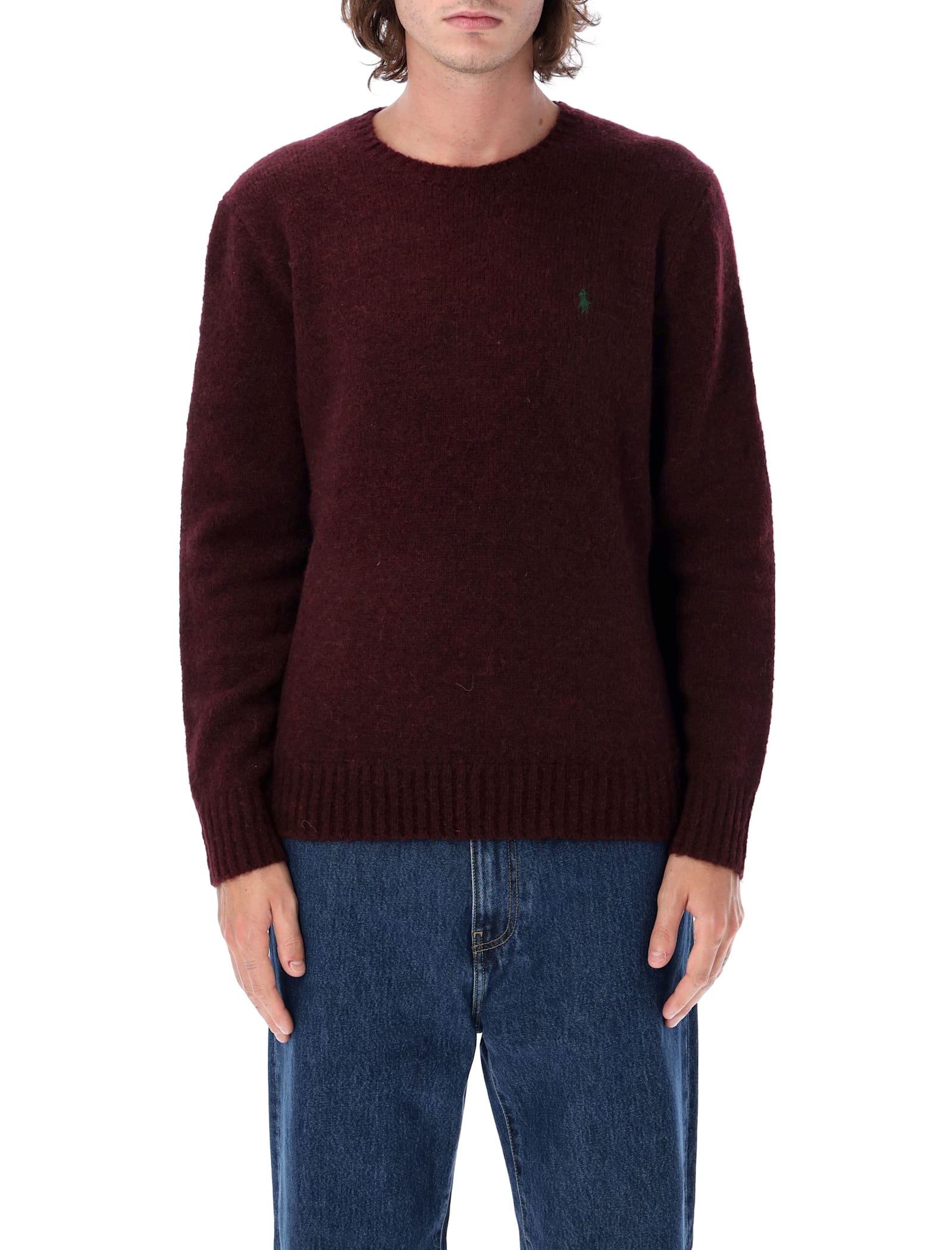 Shop Polo Ralph Lauren Wool-blend Crew Neck Jumper In Burgundy