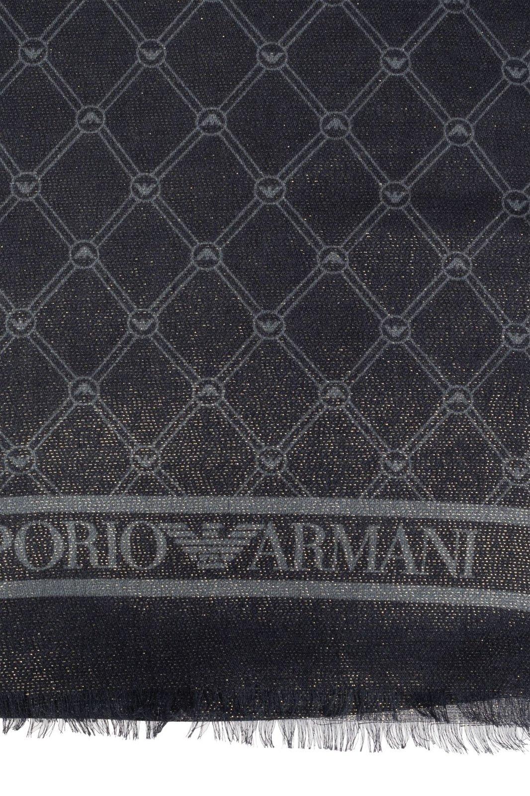 Shop Emporio Armani Monogram Scarf In Grigio Luna