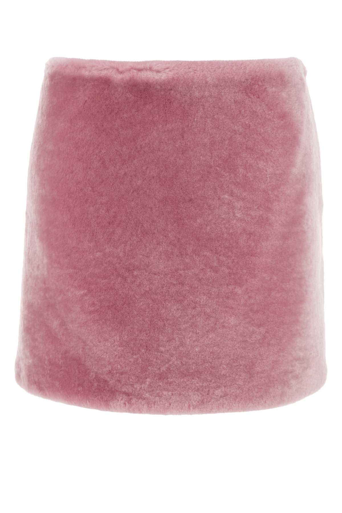 Shop Prada Pink Shearling Skirt In Begonia