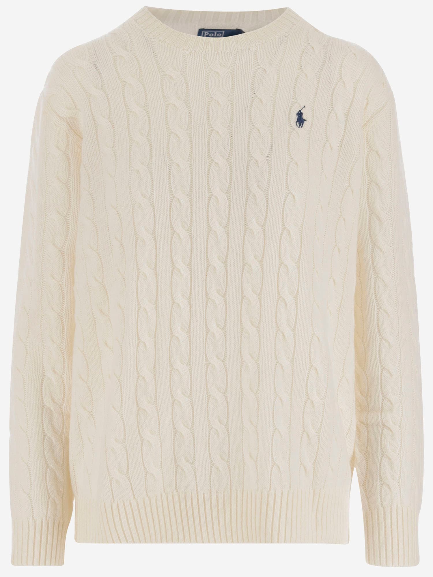 Polo Ralph Lauren Classic Cable Knit Sweater With Round Neckline And Ribbed Details In White