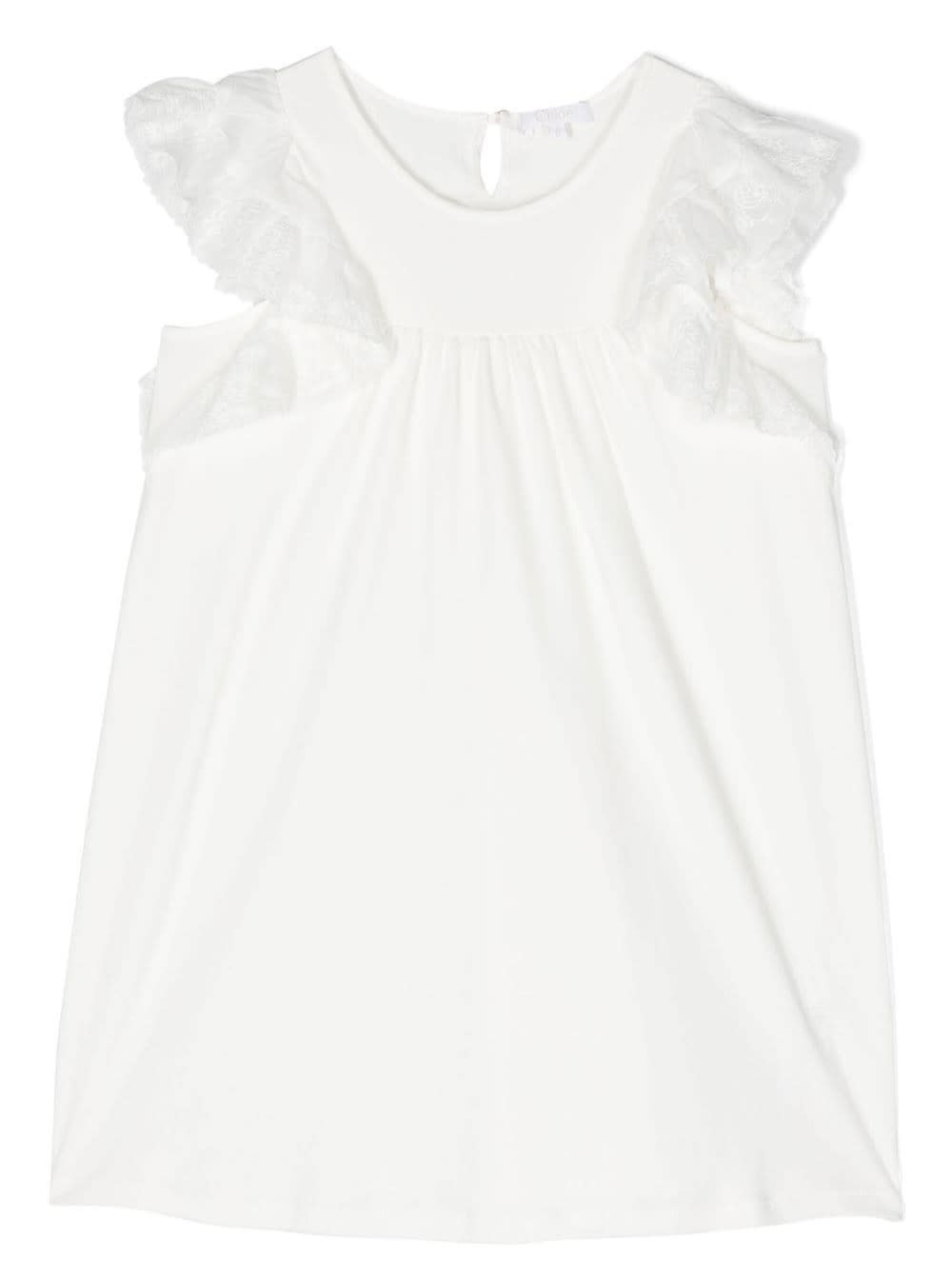 Shop Chloé White Dress With Ruched Detailing In Cotton Girl