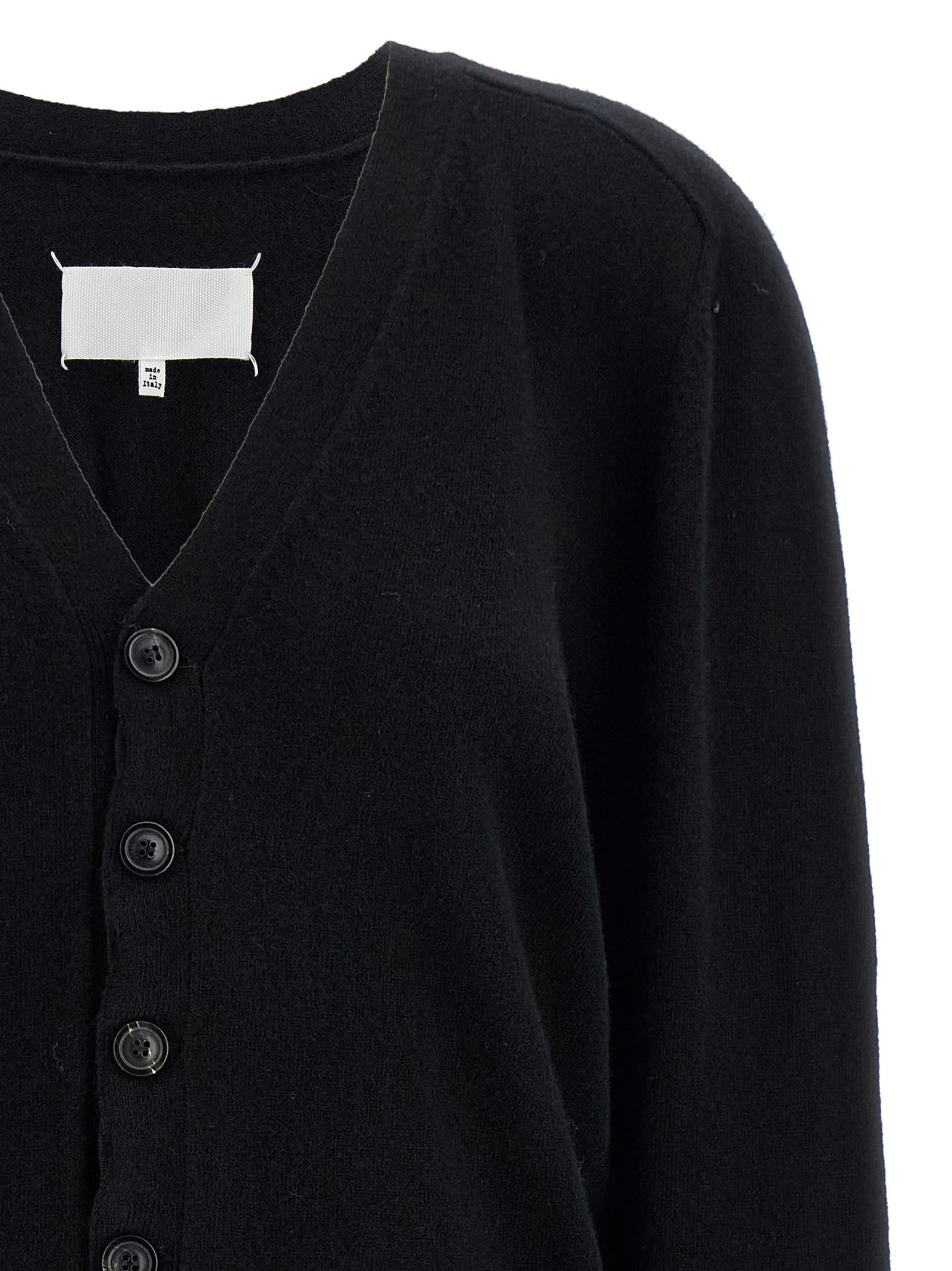 Maison Margiela V-neck Cardigan Featuring Patch Pockets In Black