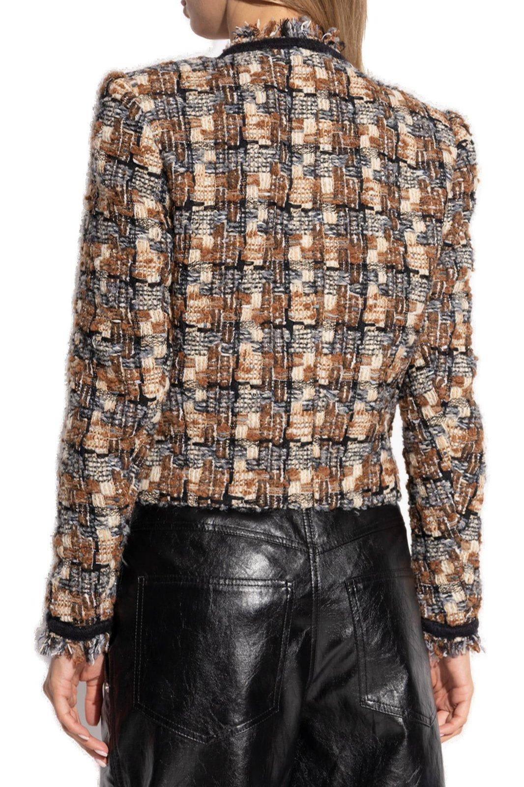 Shop Isabel Marant Kerry Frayed-detail Tweed Jacket In Brown