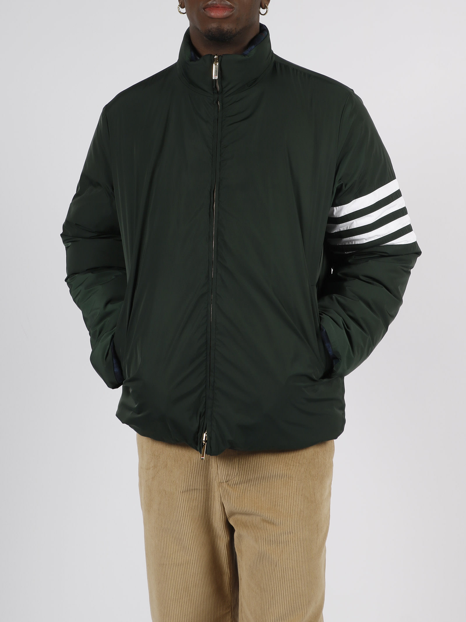 Thom Browne Wool Blend Check Reversible Puffer Jacket In Blue