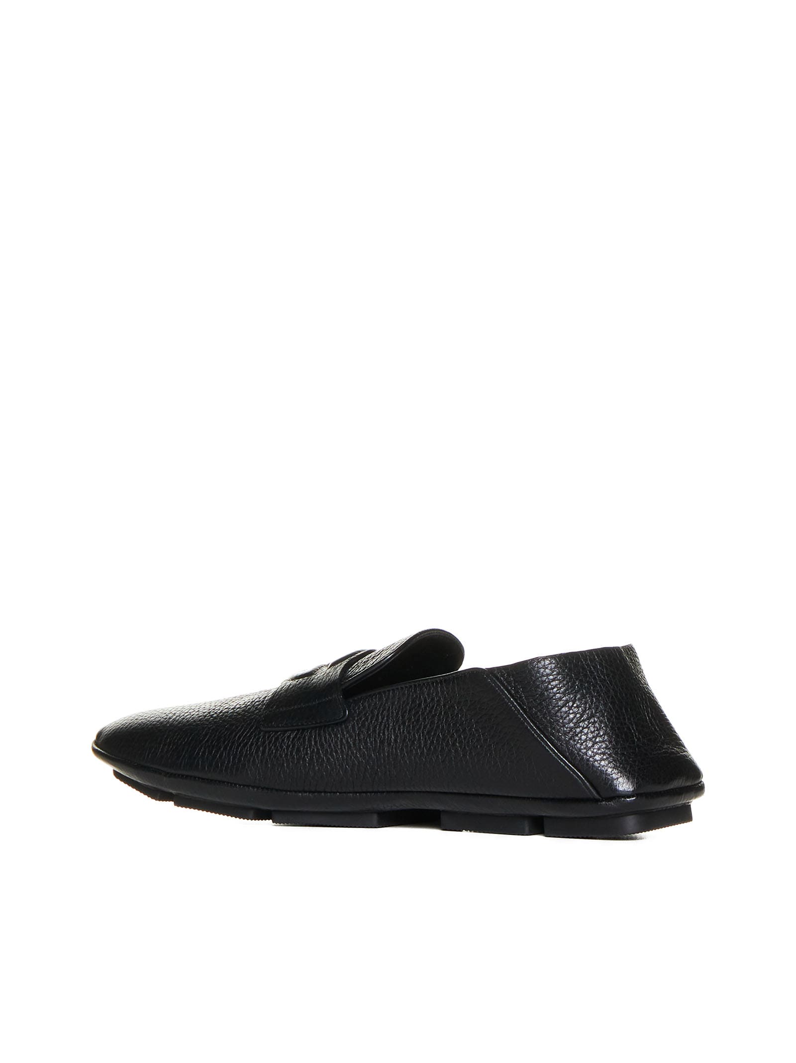 Dolce & Gabbana Leather Loafers With Round Toe And Textured Finish In Nero