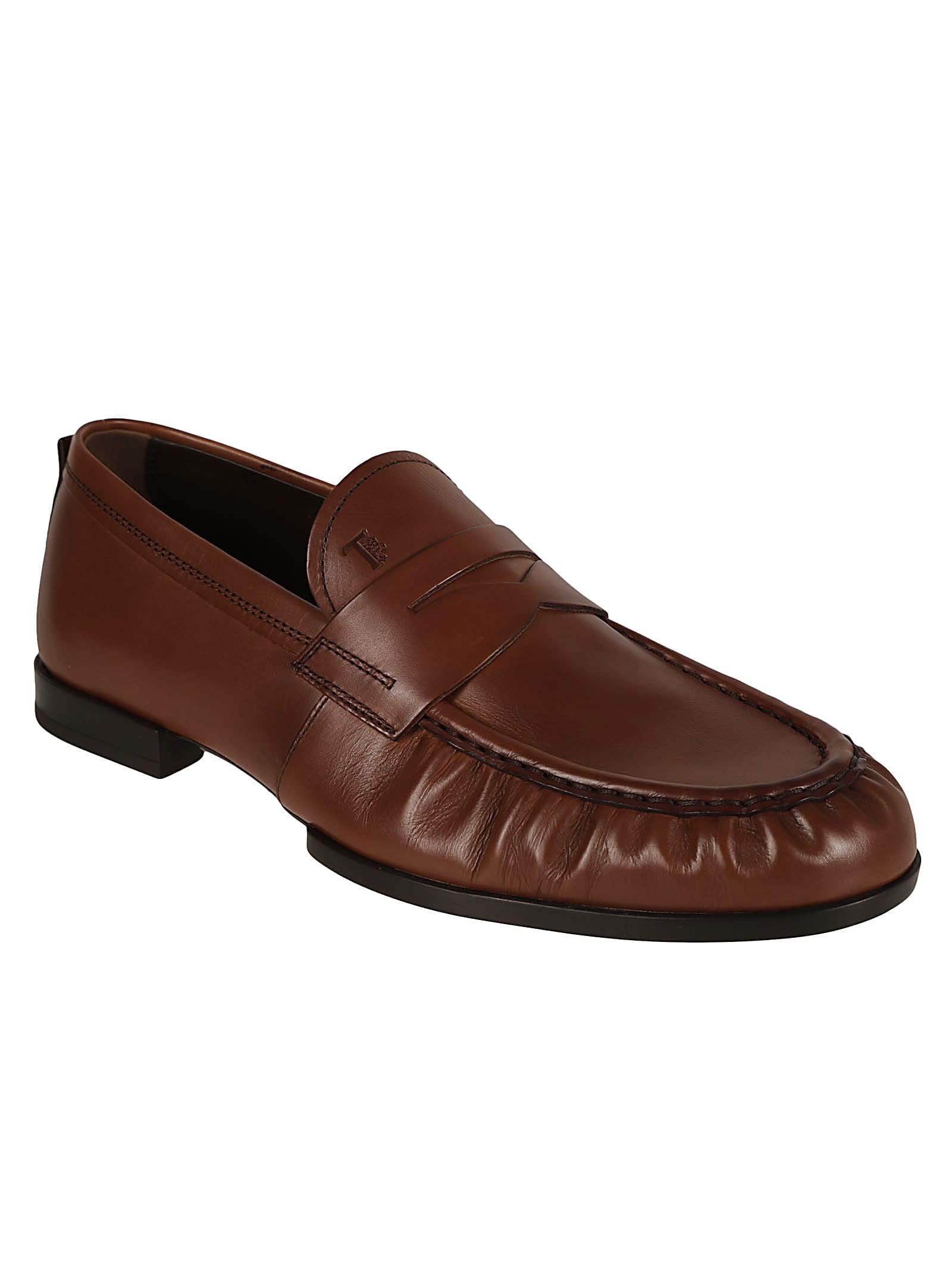 Shop Tod's Logo Stamp Classic Loafers In Teak